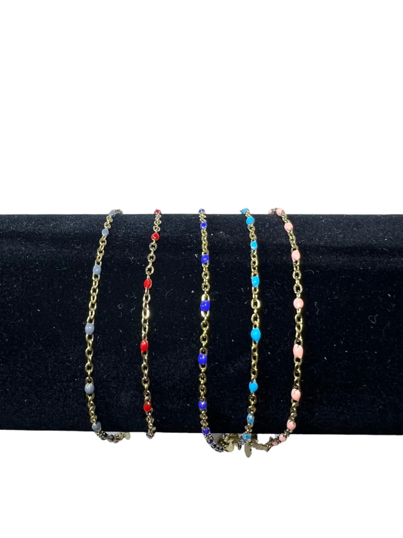 pulsera pelotitas colores dorado