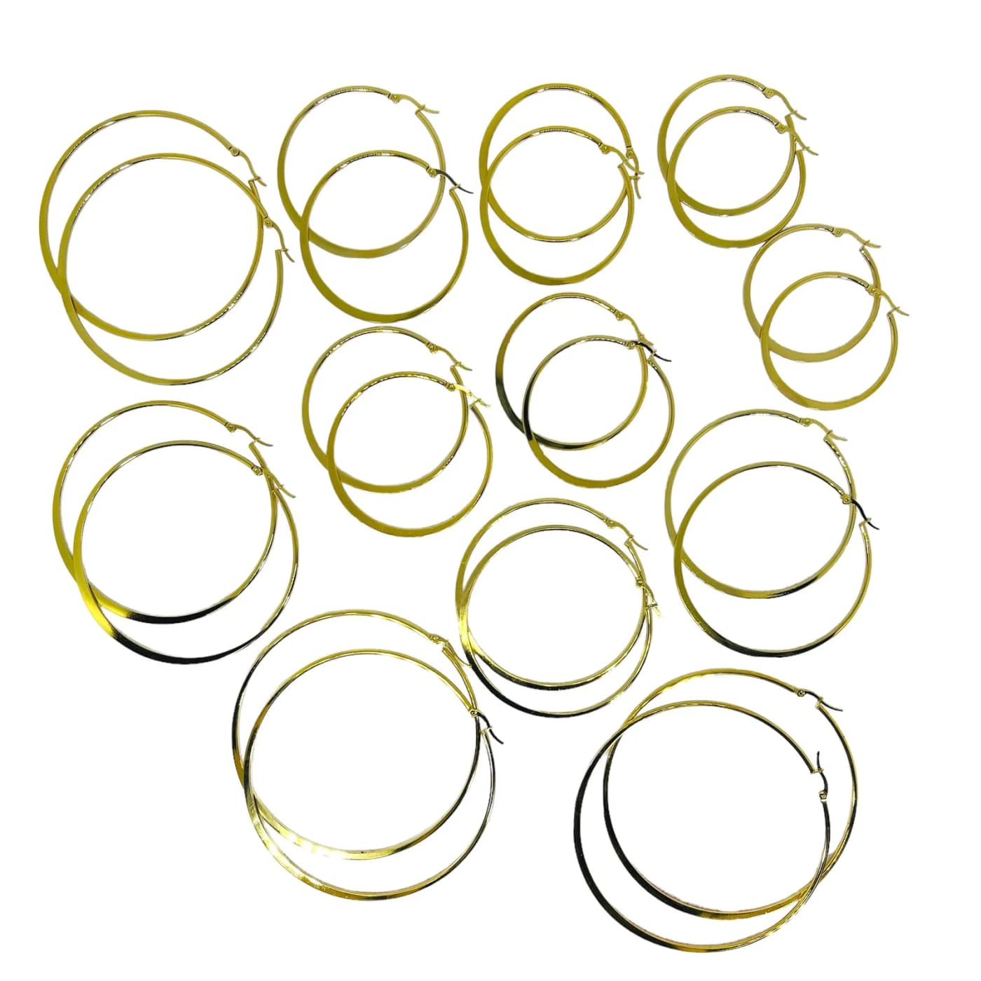 pack 12 pares de aros plano (2x45mm , 2x50mm, 2x55mm, 2x60mm, 2x70mm, 2x80mm