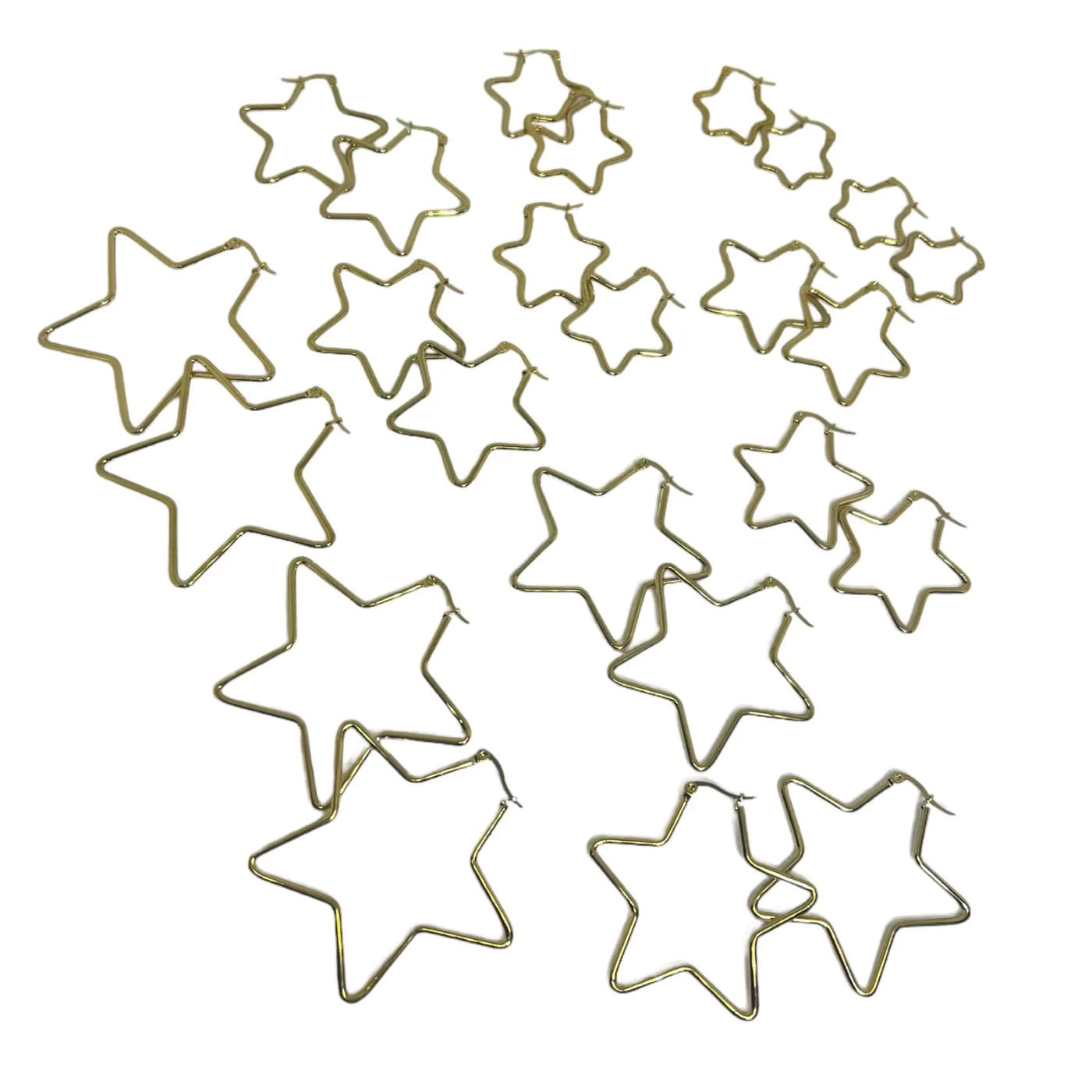 pack 12 pares de aros estrella dorado (2x40mm, 2x45mm , 2x50mm, 2x55mm, 2x60mm, 2x70mm)