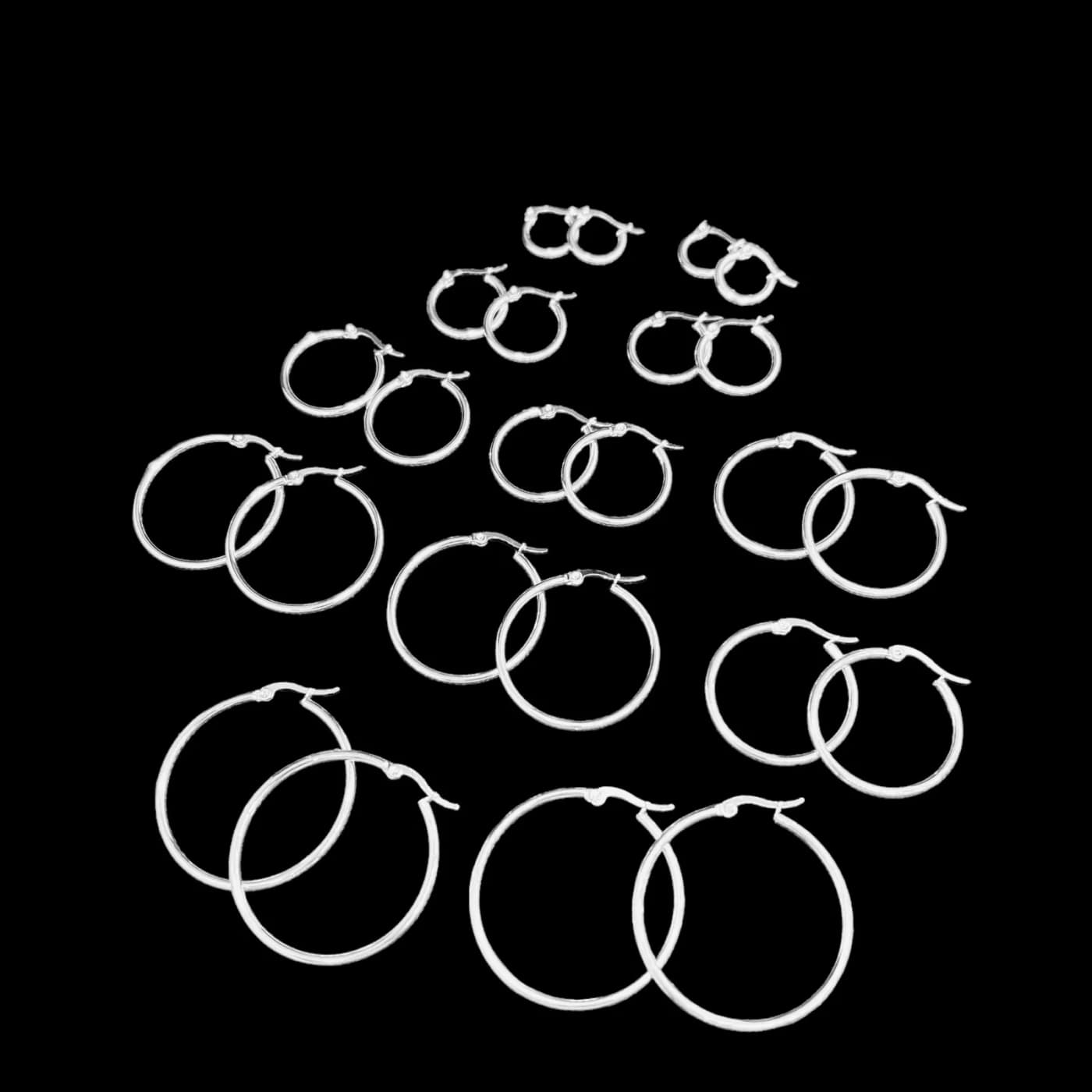 pack 12 pares de aros blanco (2x15mm, 2x20mm, 2x25mm, 2x30mm, 2x35mm, 2x40mm)