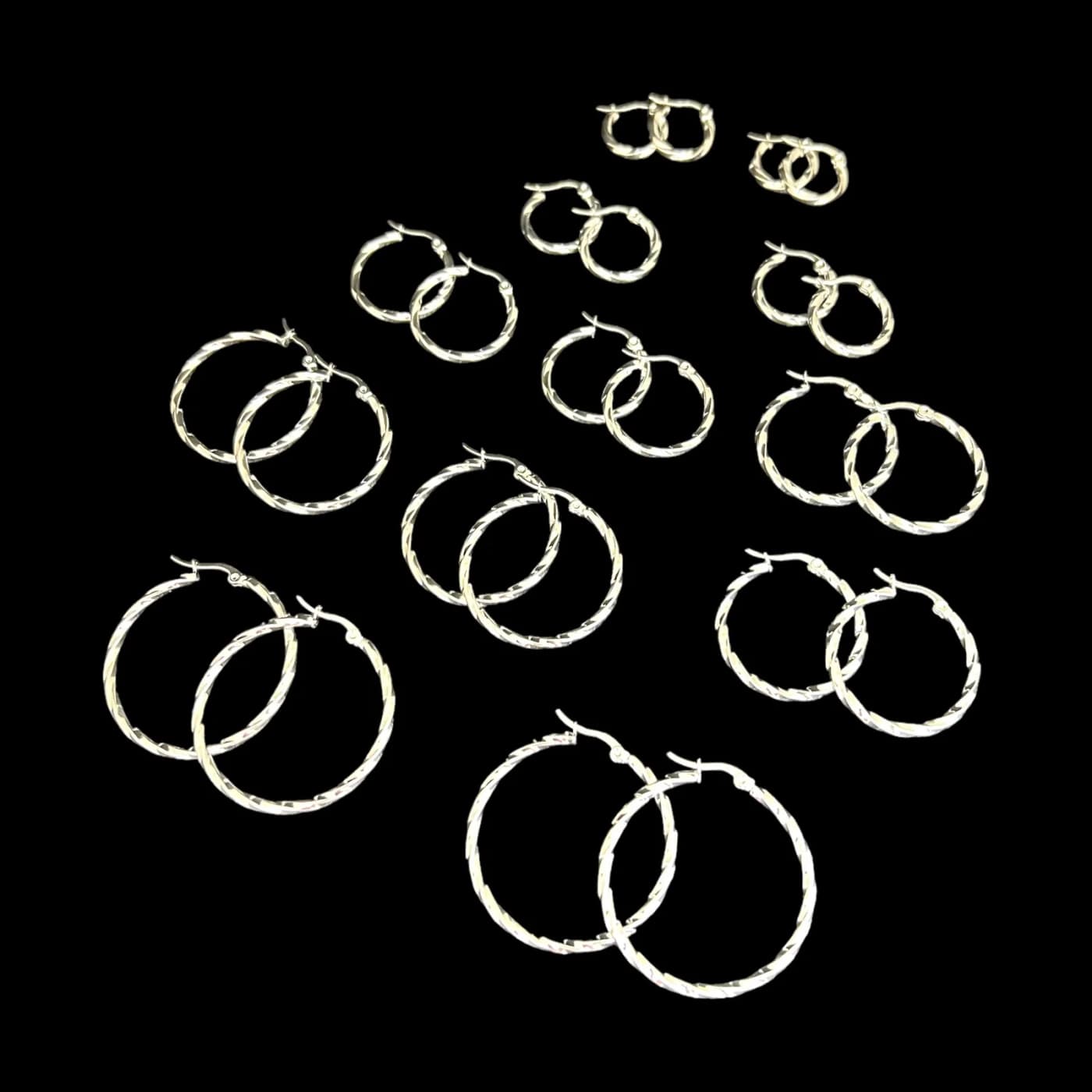 pack 12 pares de aros trenzado blanco (2x15mm, 2x20mm, 2x25mm, 2x30mm, 2x35mm, 2x40mm)