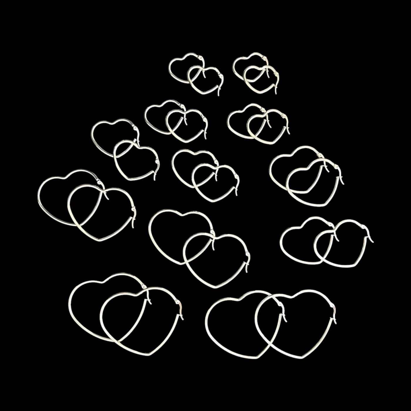 pack 12 pares de aros corazon blanco (2x35mm, 2x40mm, 2x45mm, 2x50mm, 2x55mm, 2x60mm)