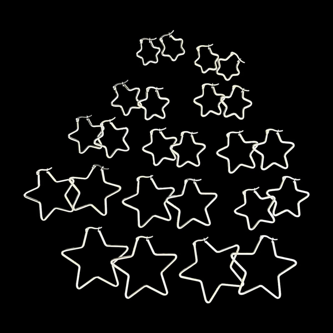 pack 12 pares de aros estrella blanco (2x25mm, 2x30mm, 2x35mm, 2x40mm, 2x45mm, 2x50mm)