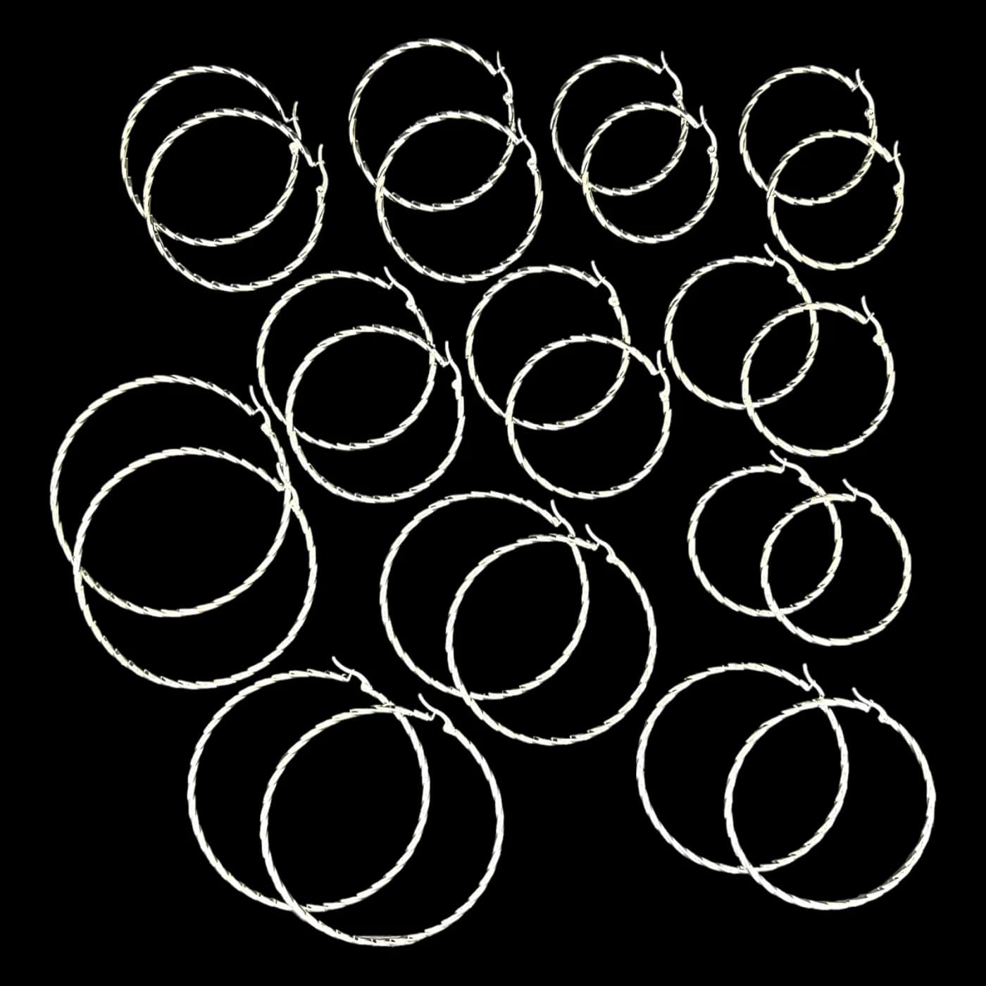 pack 12 pares de aros trenzado blanco (2x45mm, 2x50mm, 2x55mm, 2x60mm, 2x70mm, 2x80mm)