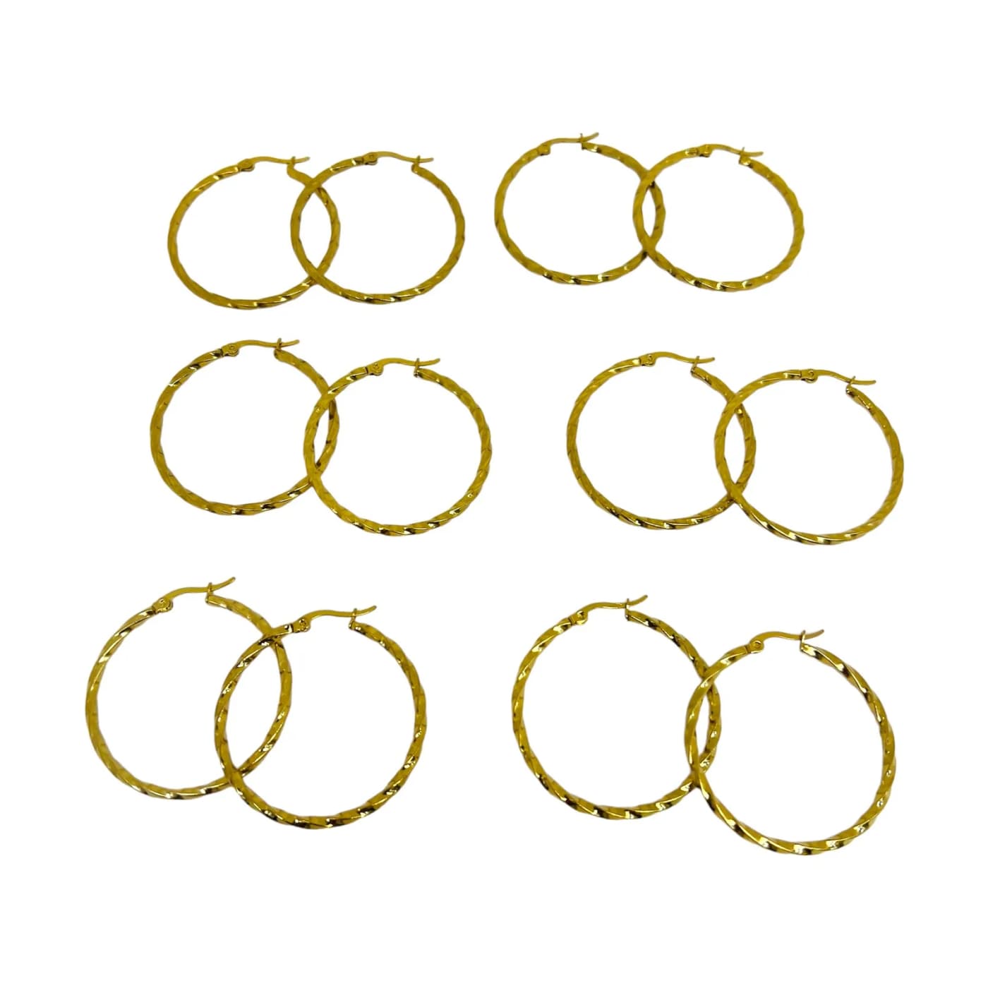pack 6  pares de aros trenzado dorado (40mm)