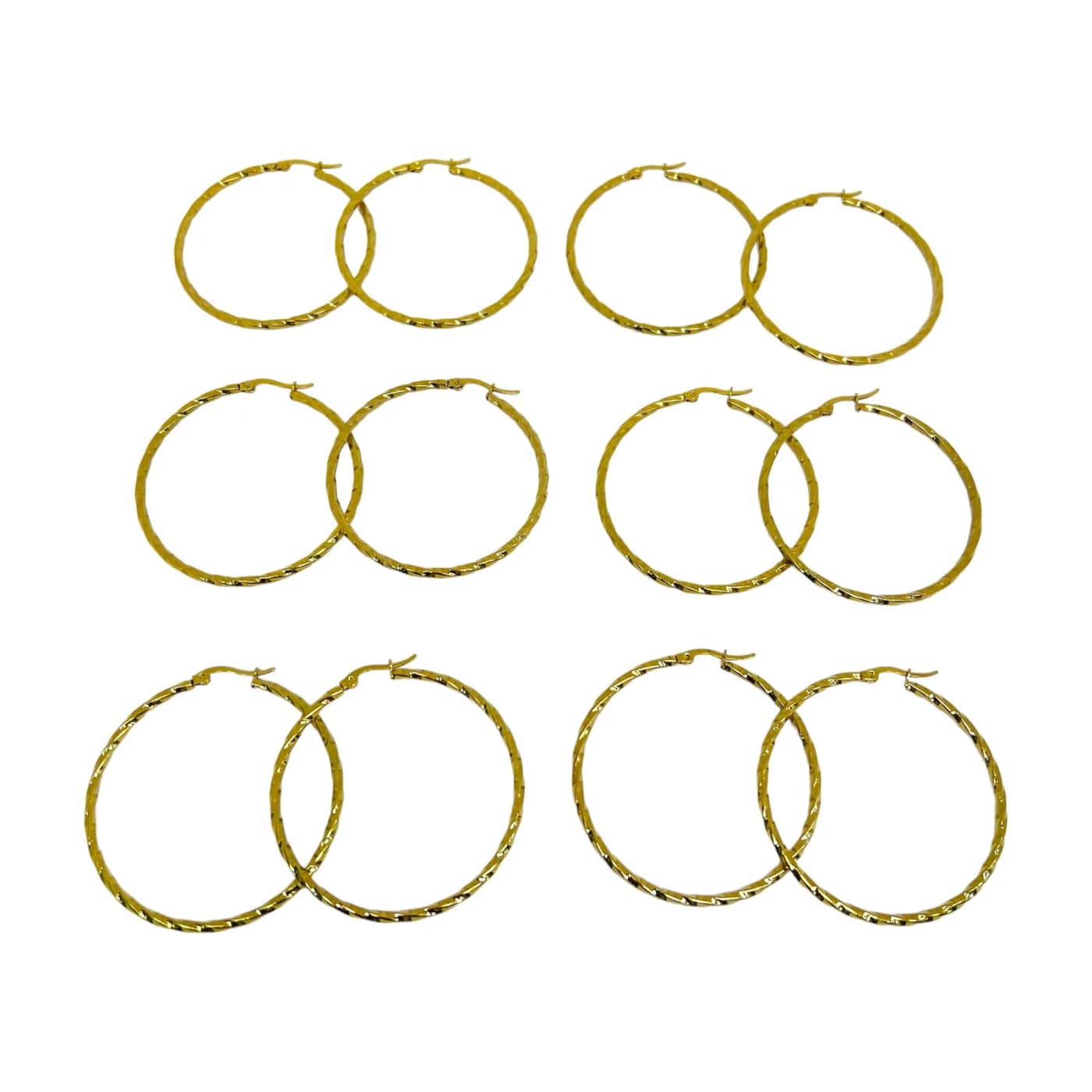 pack 6  pares de aros trenzado dorado (50mm)