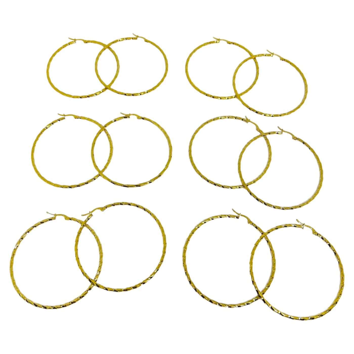 pack 6  pares de aros trenzado dorado (60mm)