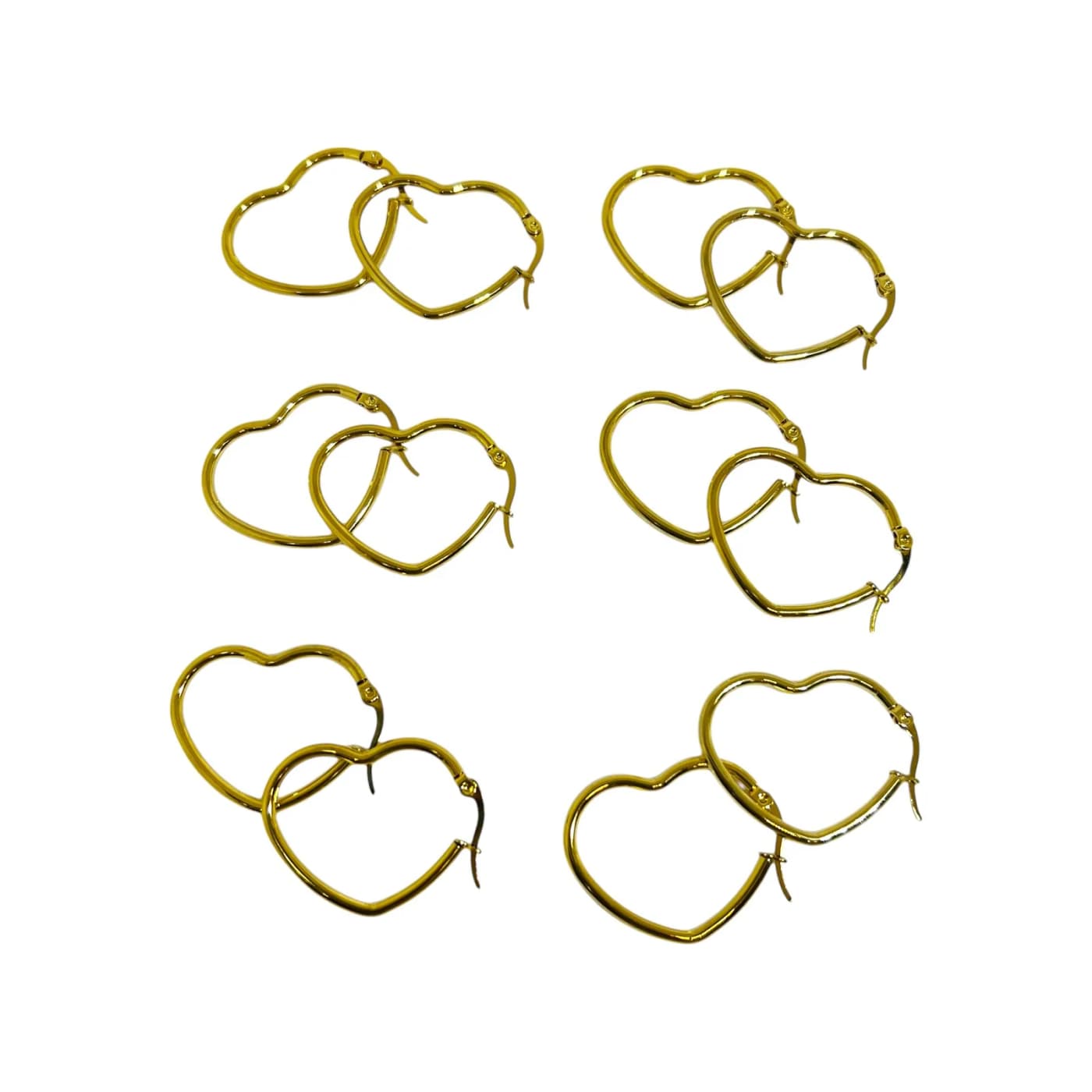 pack 6 pares de aros corazon dorado (30mm)