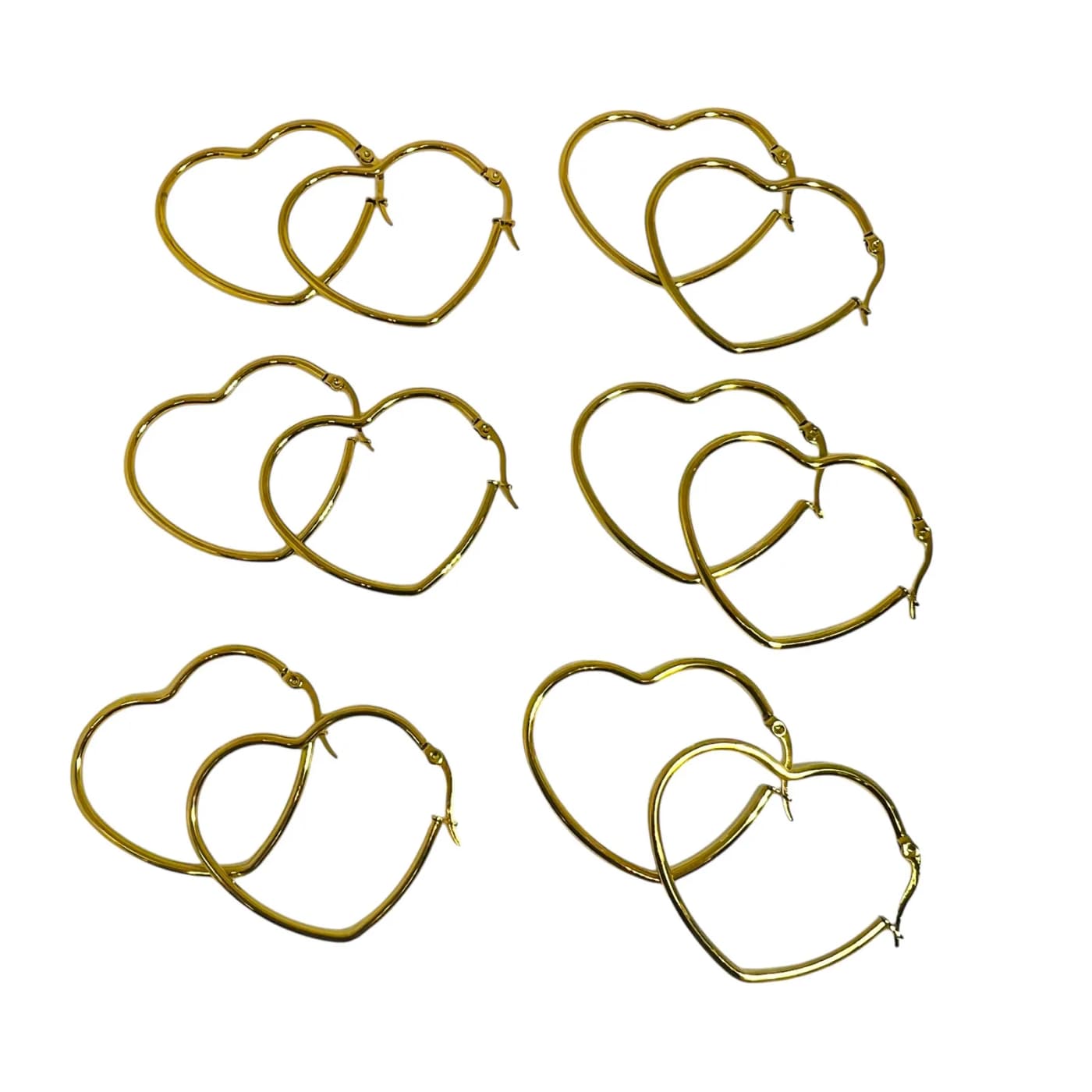 pack 6 pares de aros corazon dorado (40mm)
