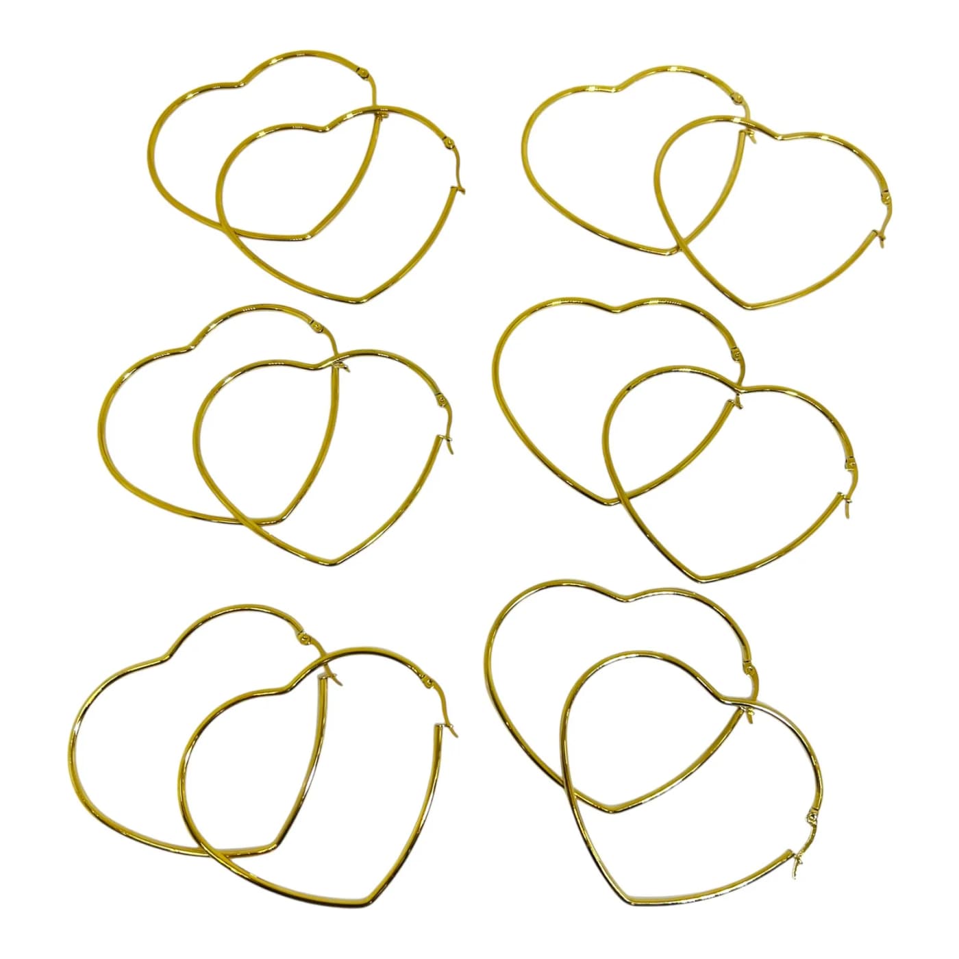 pack 6 pares de aros corazon dorado (60mm)