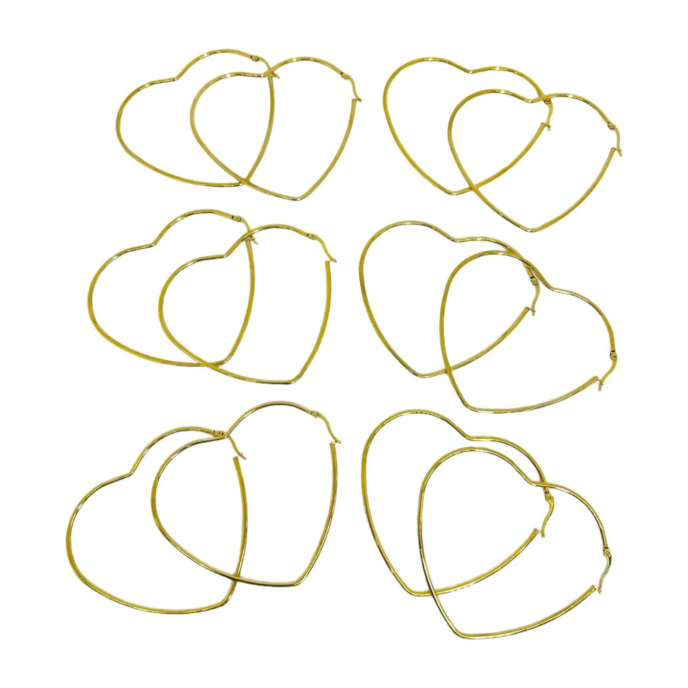 pack 6 pares de aros corazon dorado (70mm)