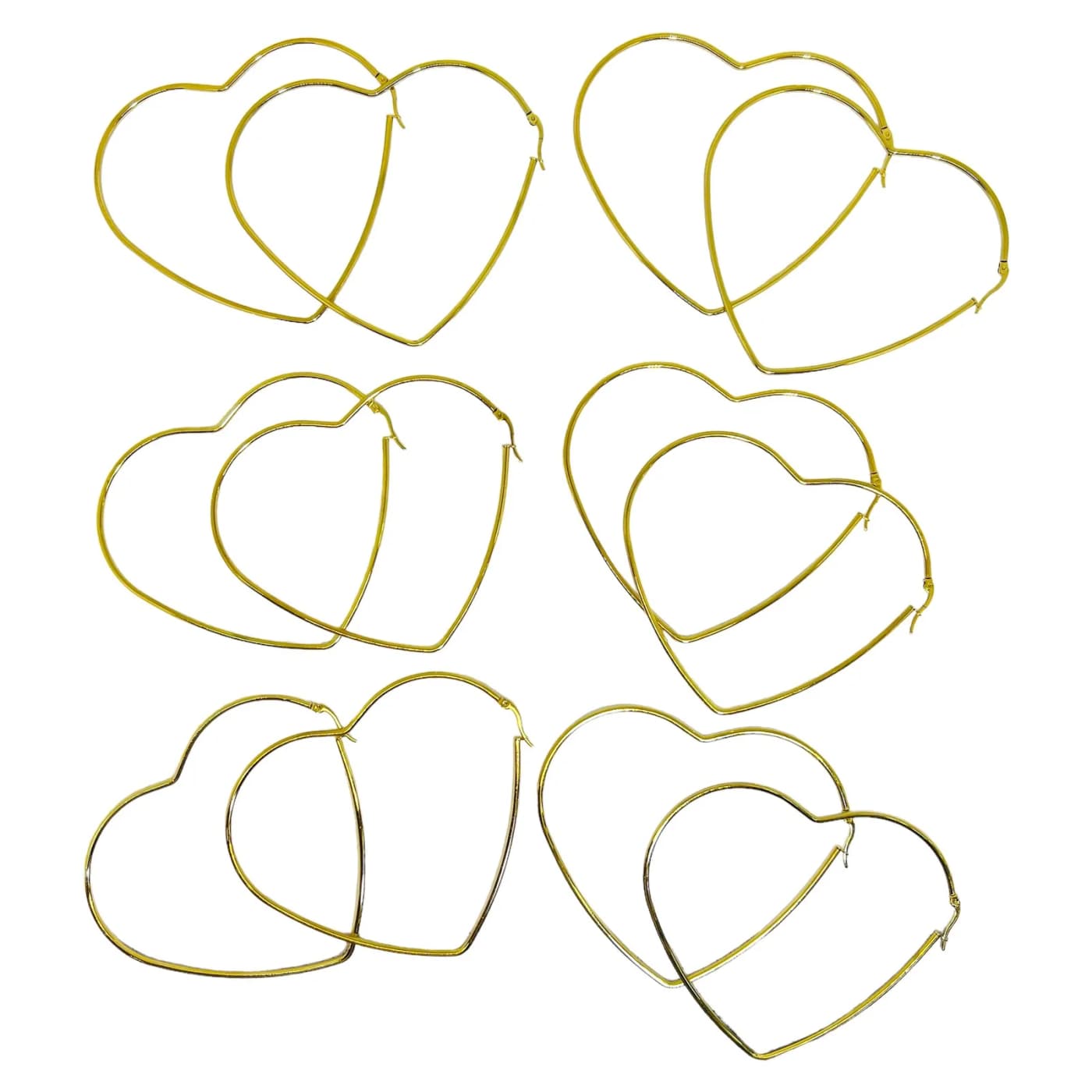 pack 6 pares de aros corazon dorado (90mm)