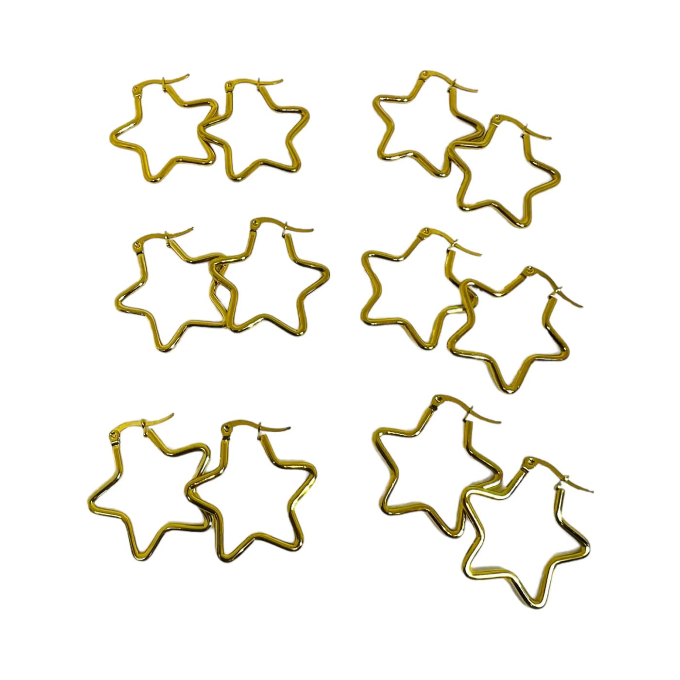 pack 6 pares de aros estrella dorado (30mm)