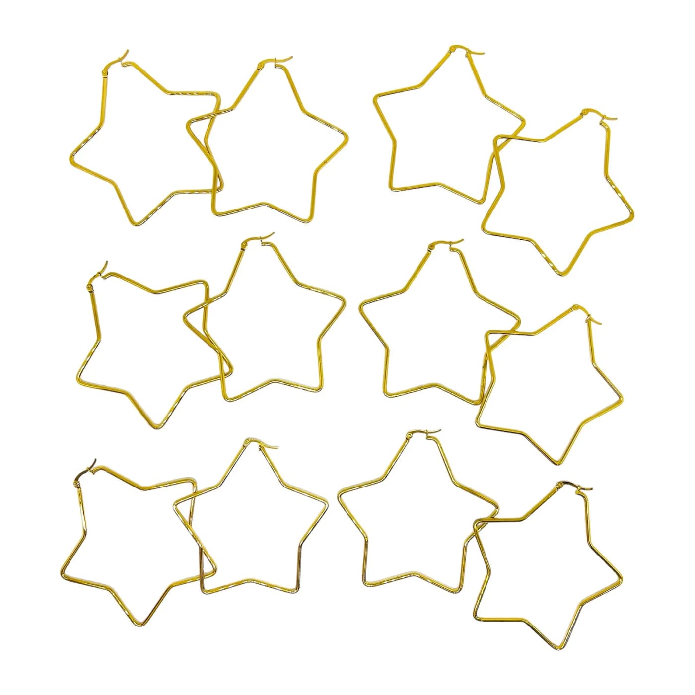 pack 6 pares de aros estrella dorado (70mm)