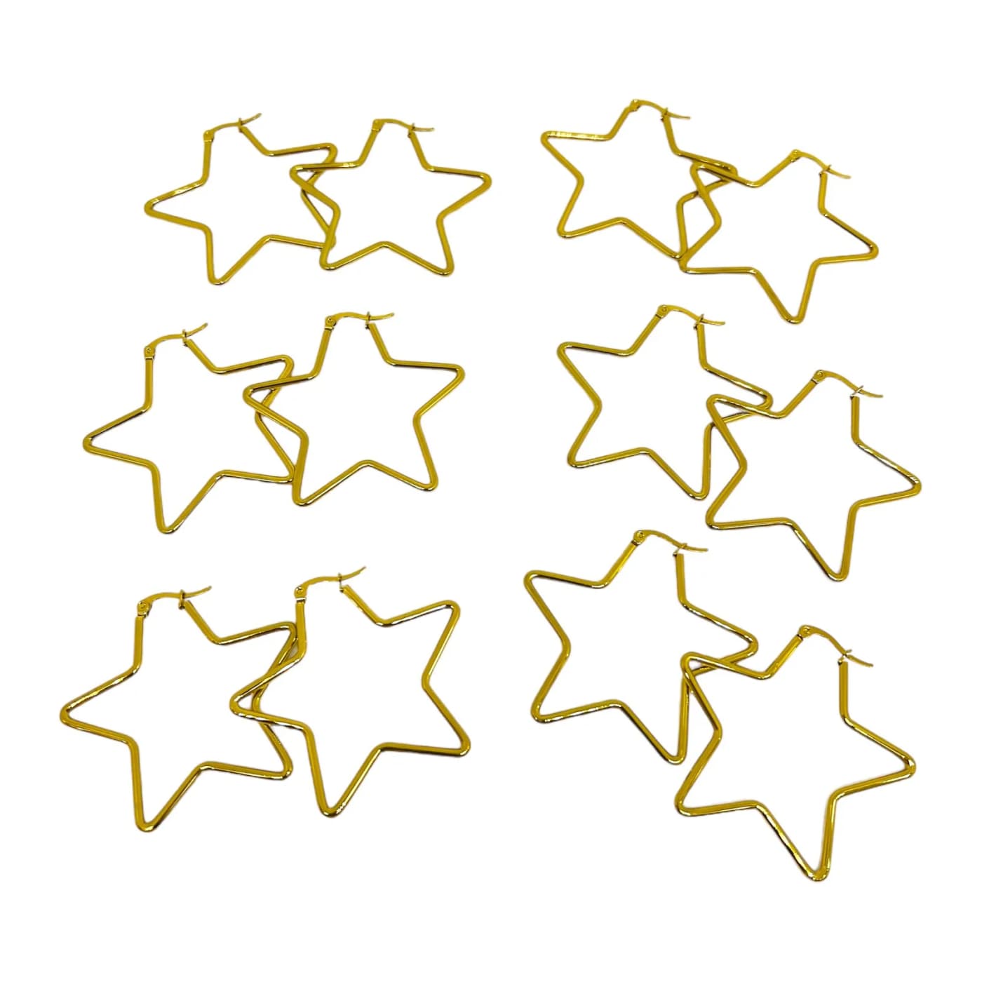 pack 6 pares de aros estrella dorado (50mm)