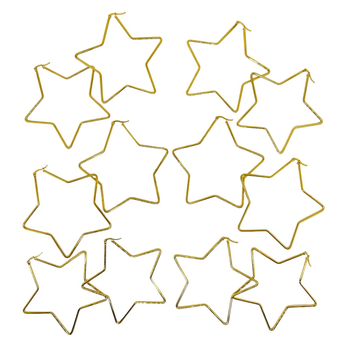 pack 6 pares de aros estrella dorado (80mm)