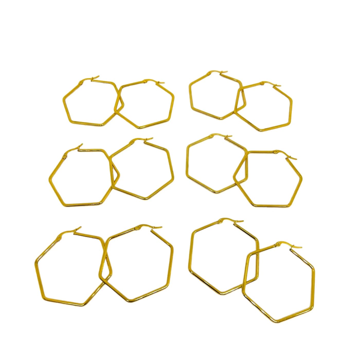 pack 6 pares de aros exagono dorado (40mm)