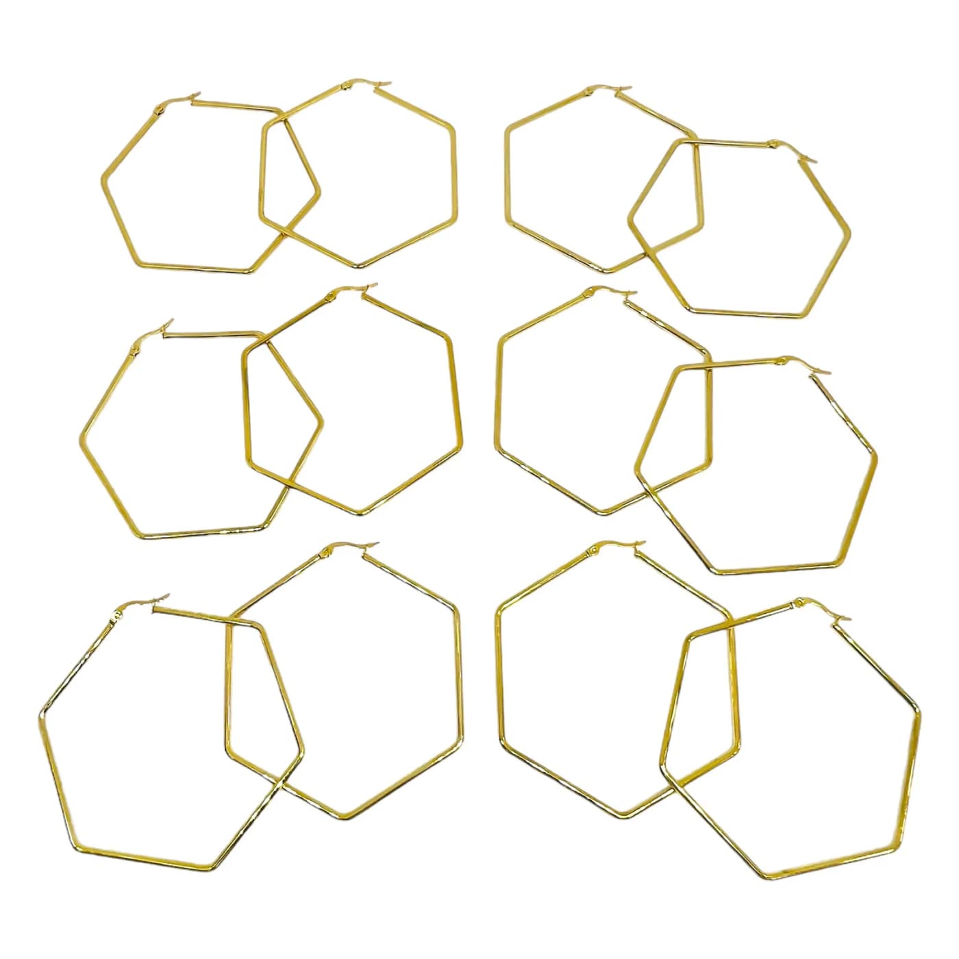 pack 6 pares de aros exagono dorado (70mm)