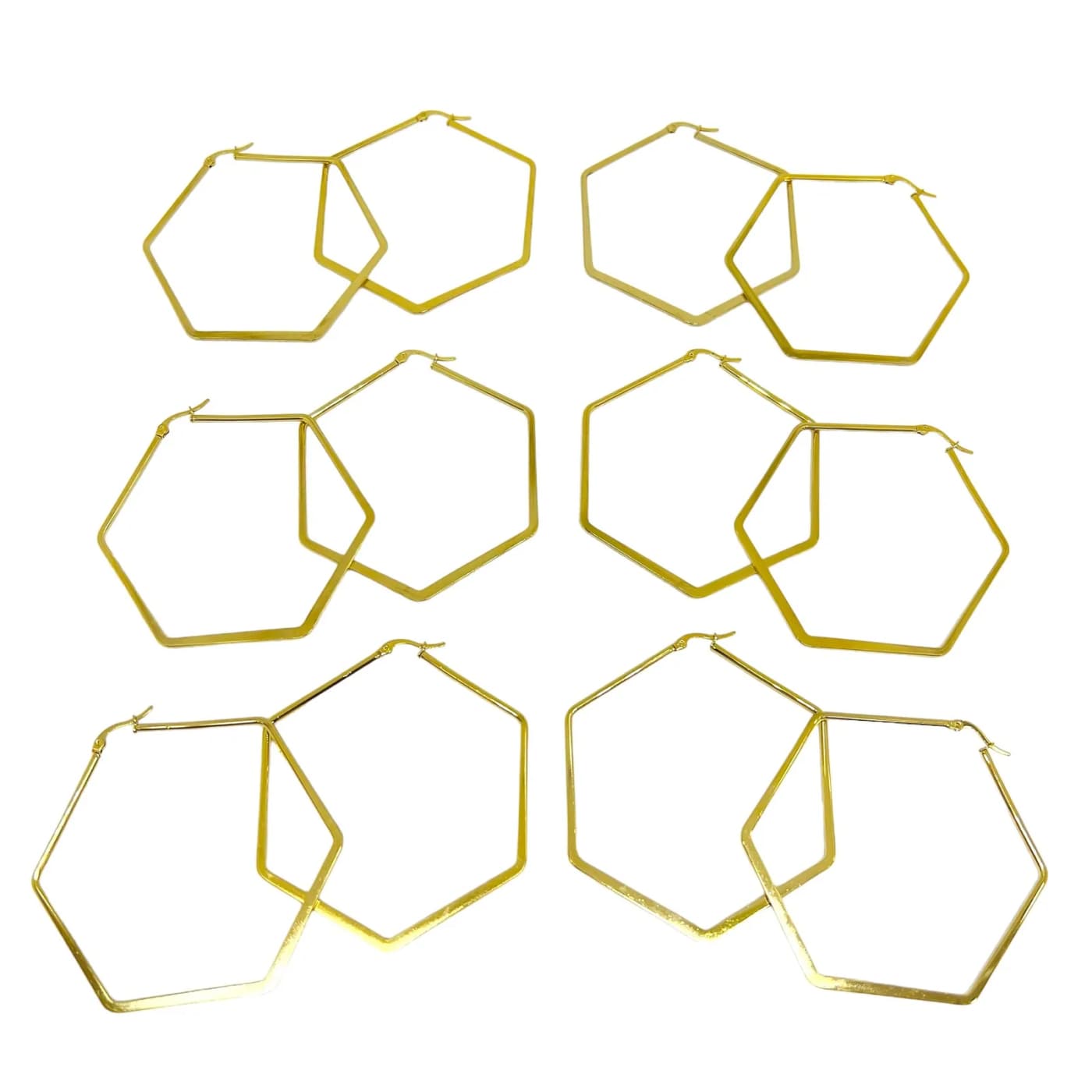 pack 6 pares de aros exagono dorado (65mm)