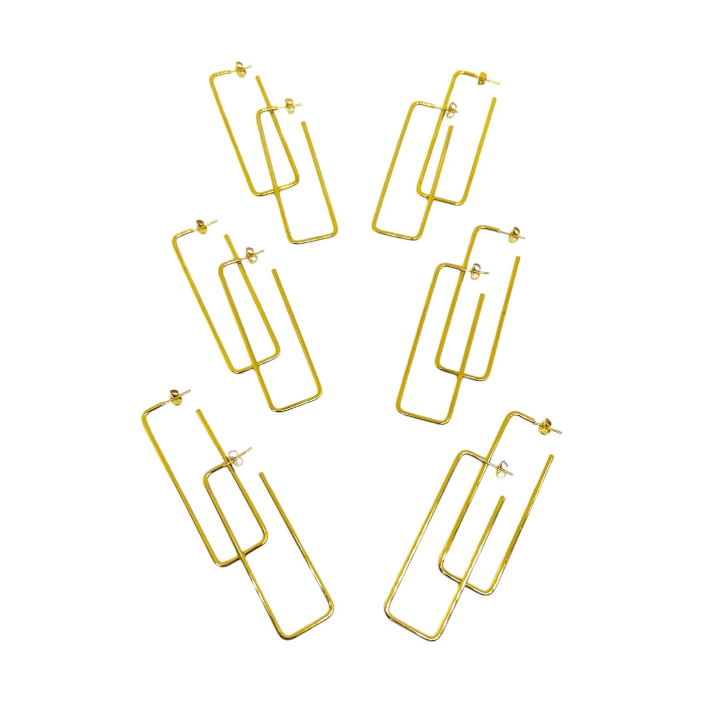 pack 6 pares de aros rectangulo dorado (60mm)