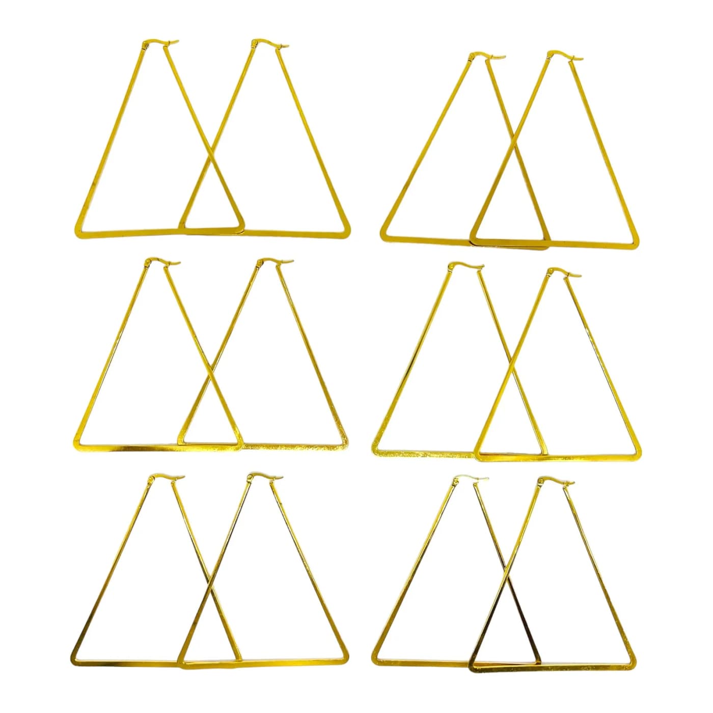 pack 6 pares de aros triangulo dorado (80mm)