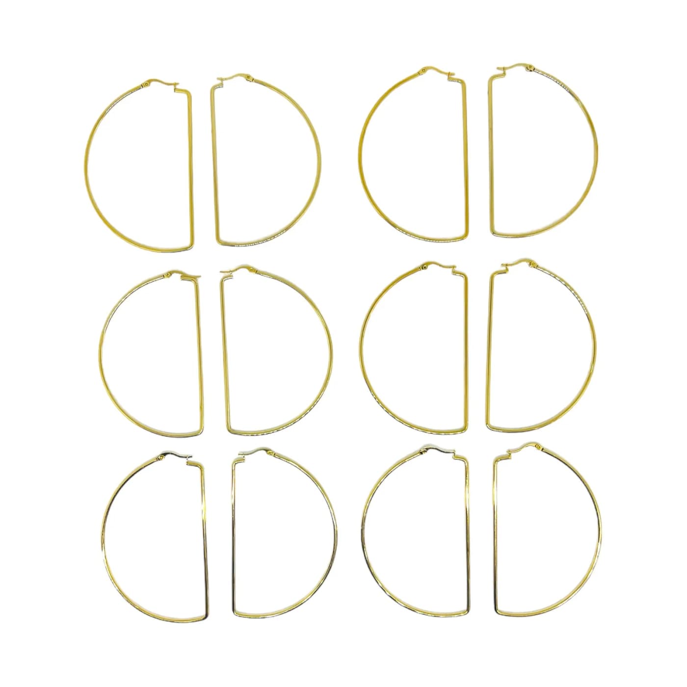 pack 6 pares de aros semi-circulo dorado (60mm)
