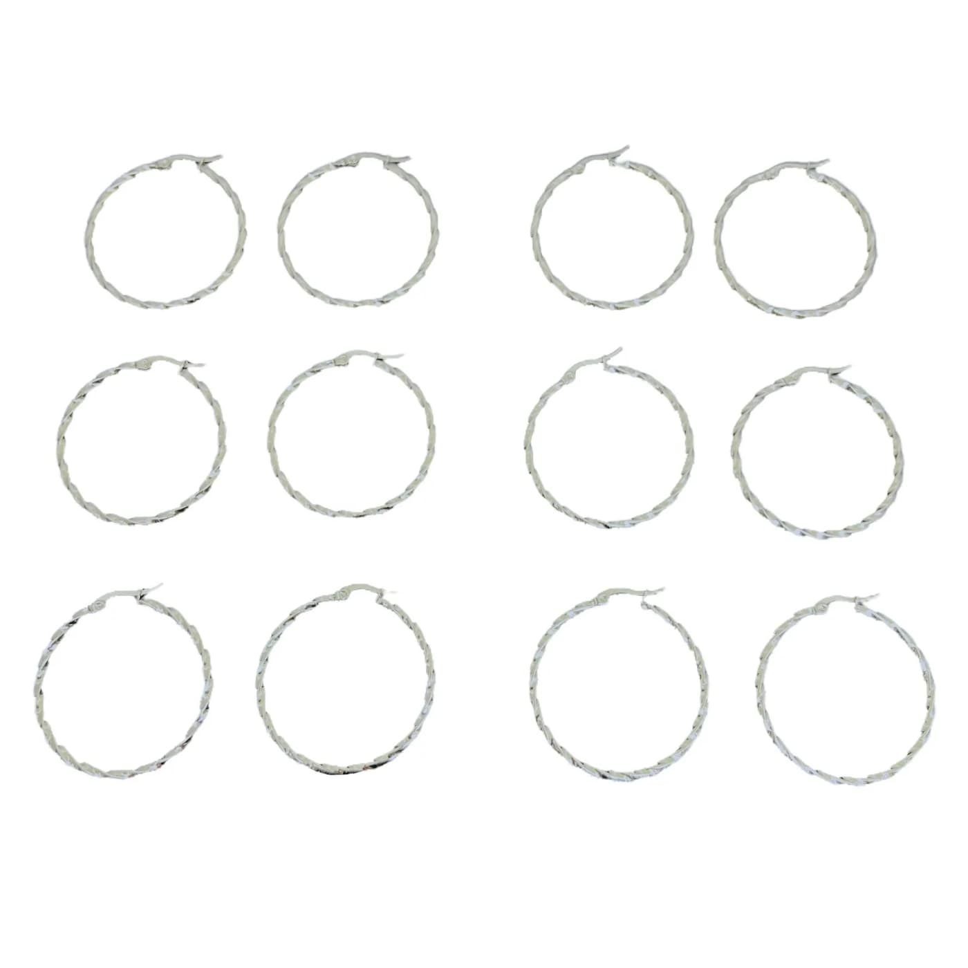 pack 6 pares de aros trenzado plateado (40mm)