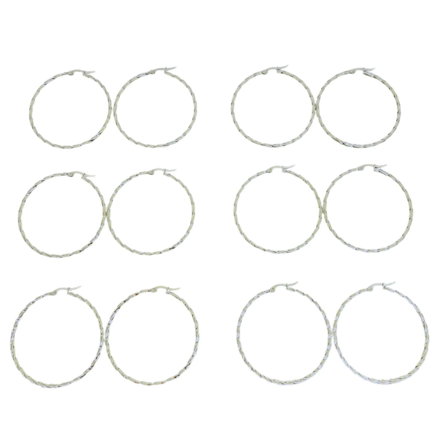 pack 6 pares de aros trenzado plateado (50mm)