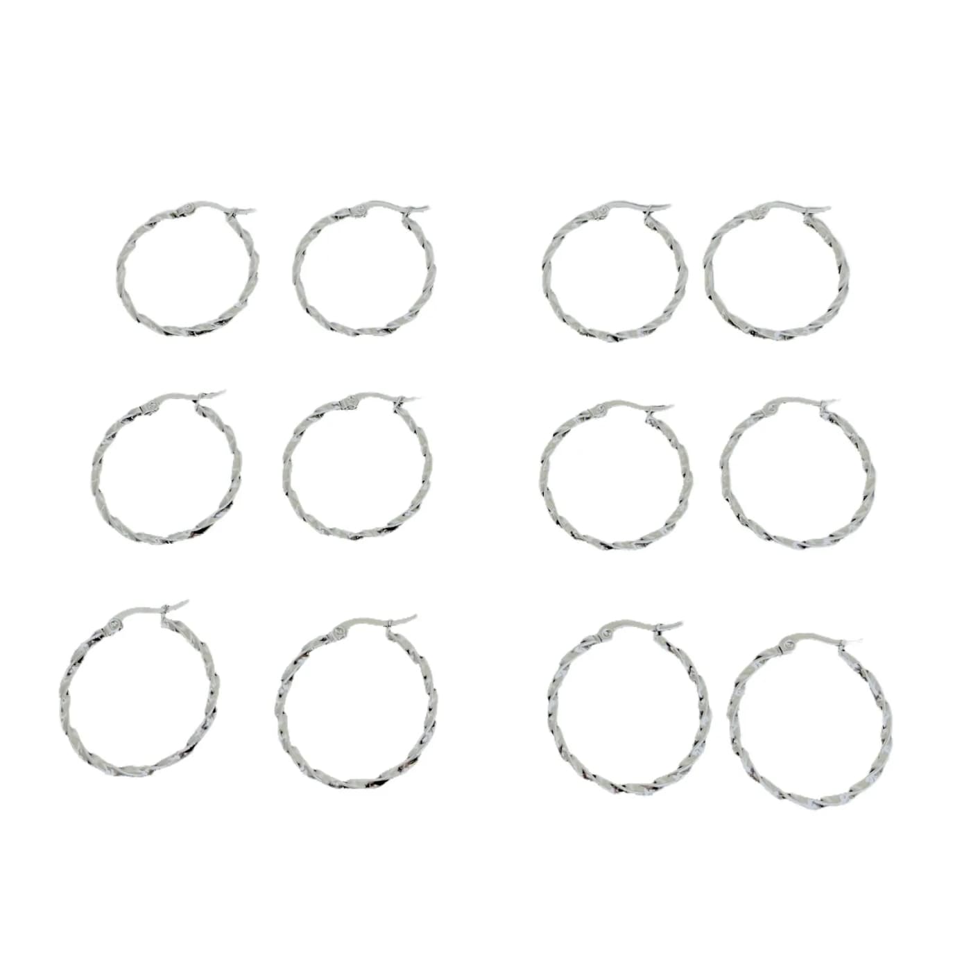 pack 6 pares de aros trenzado plateado (30mm)