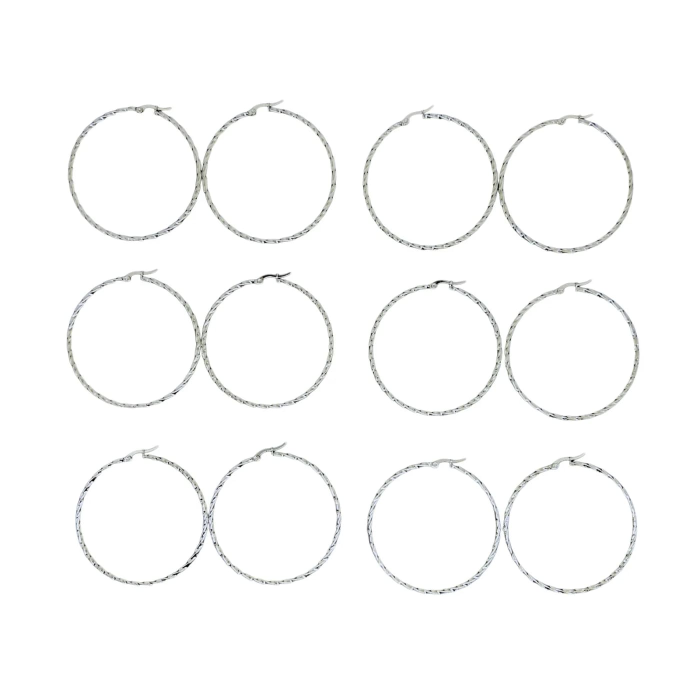 pack 6 pares de aros trenzado plateado (60mm)