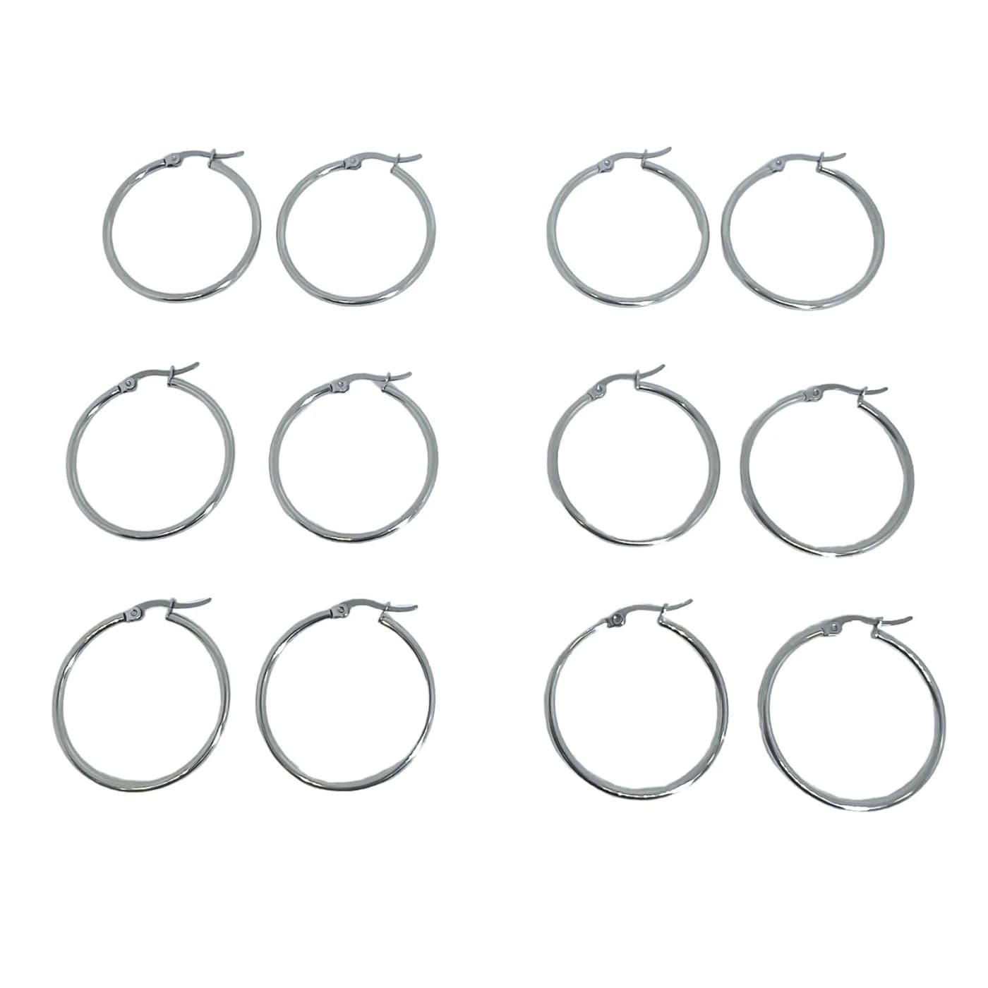 pack 6 pares de aros plateado (30mm)