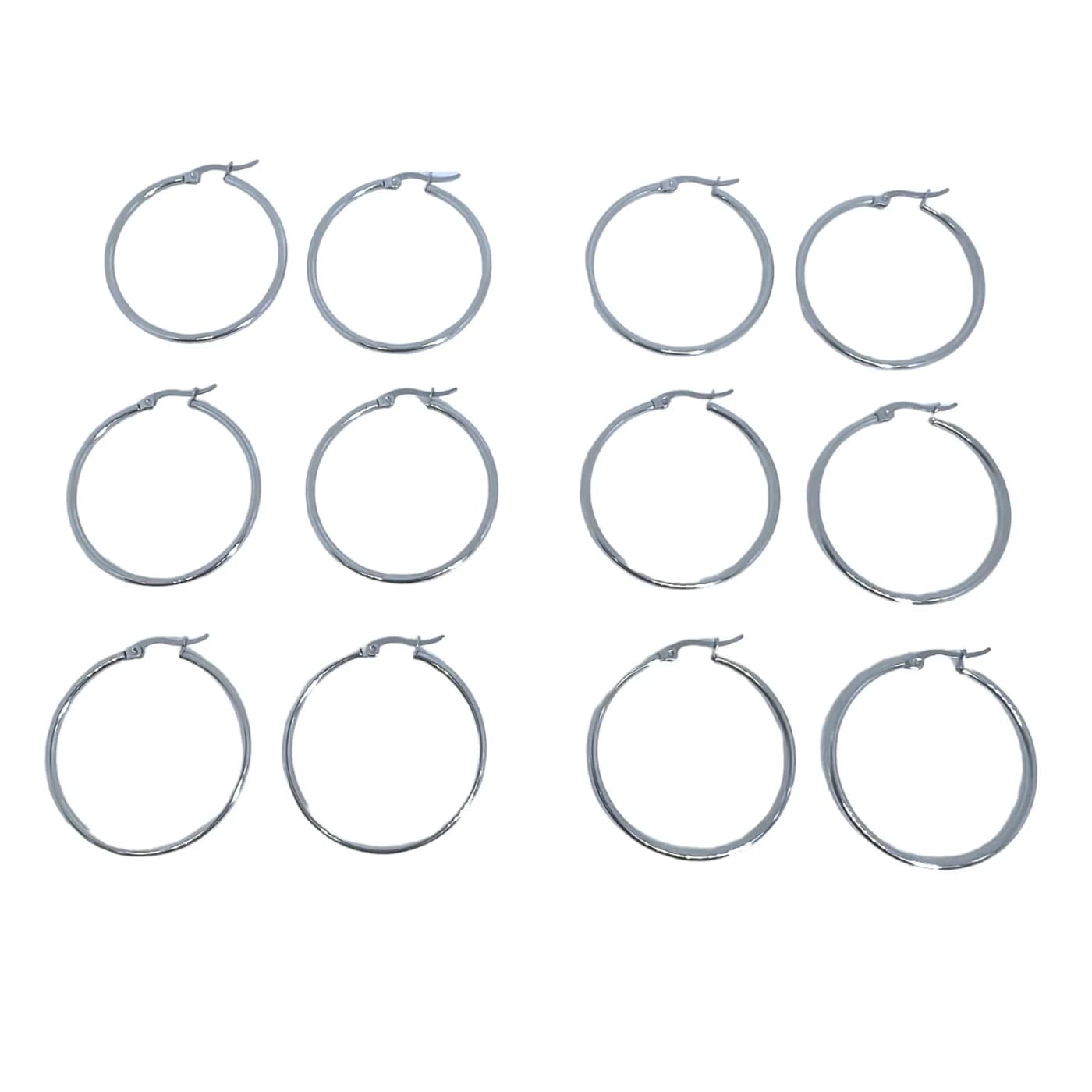pack 6 pares de aros plateado (40mm)