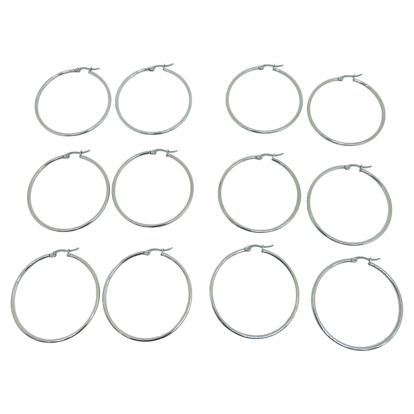 pack 6 pares de aros plateado (50mm)