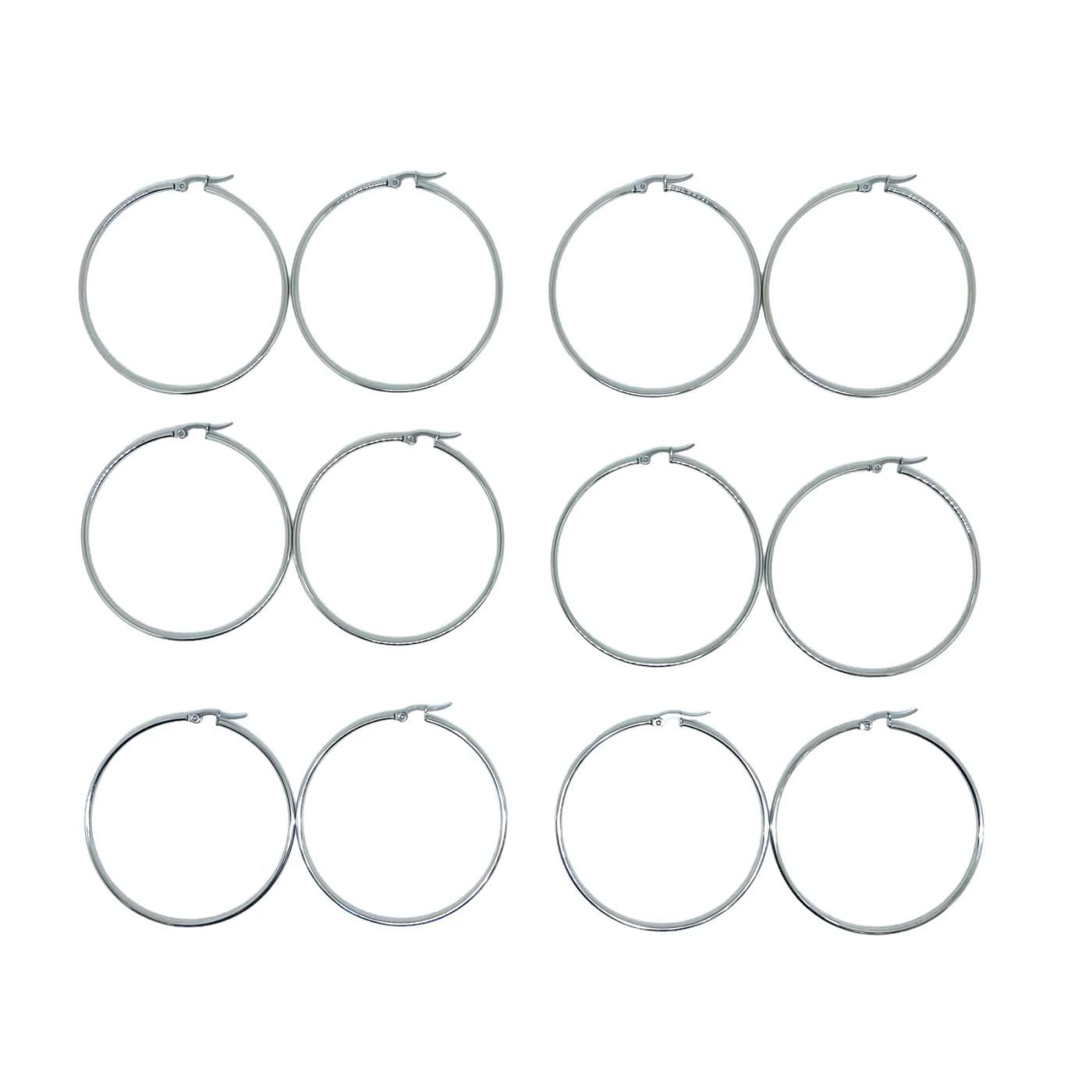 pack 6 pares de aros plateado (60mm)