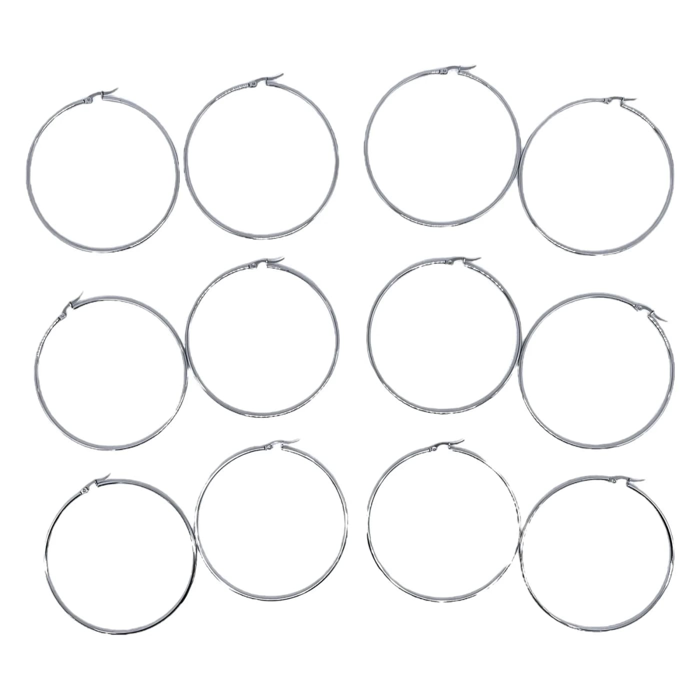 pack 6 pares de aros plateado (70mm)