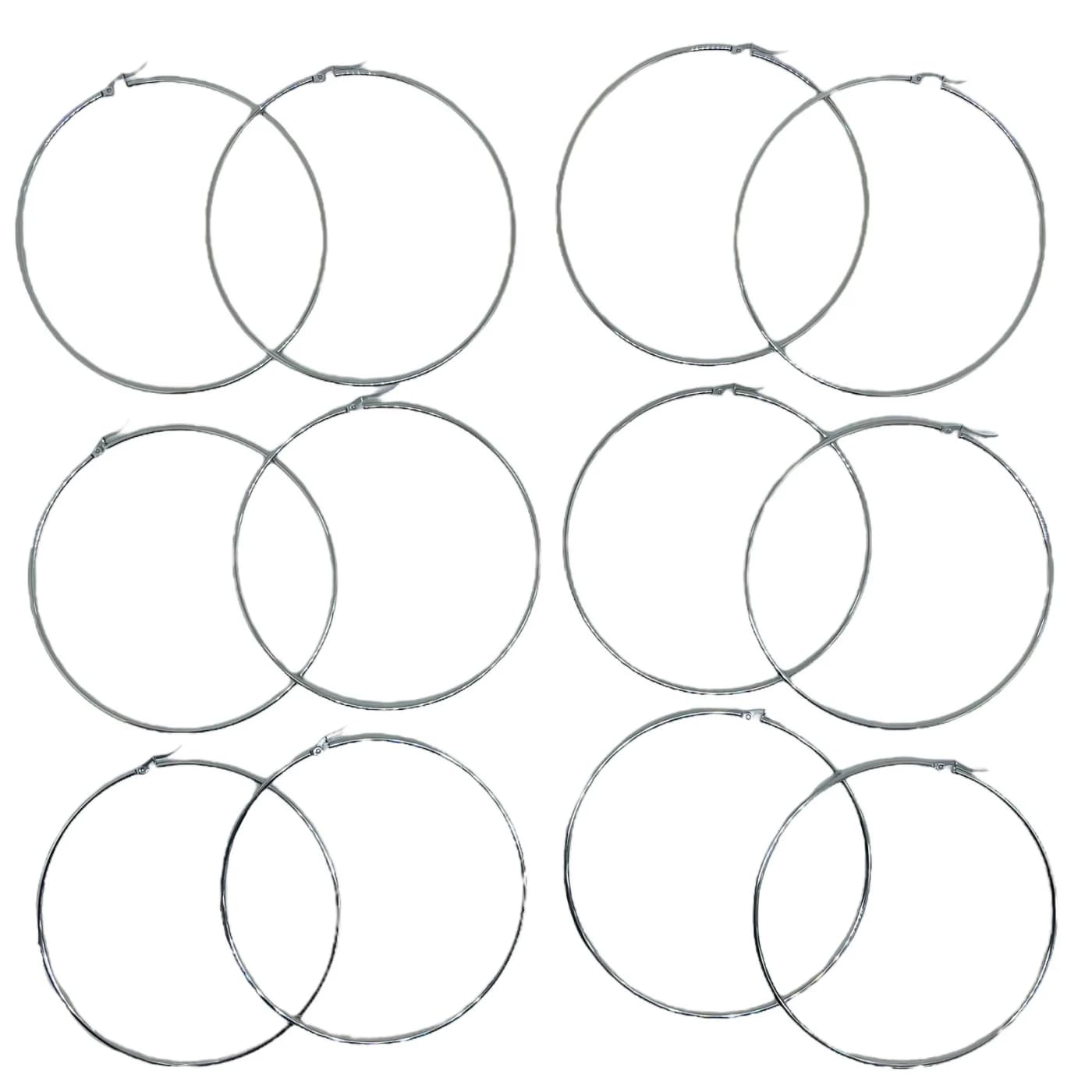 pack 6 pares de aros plateado (90mm)
