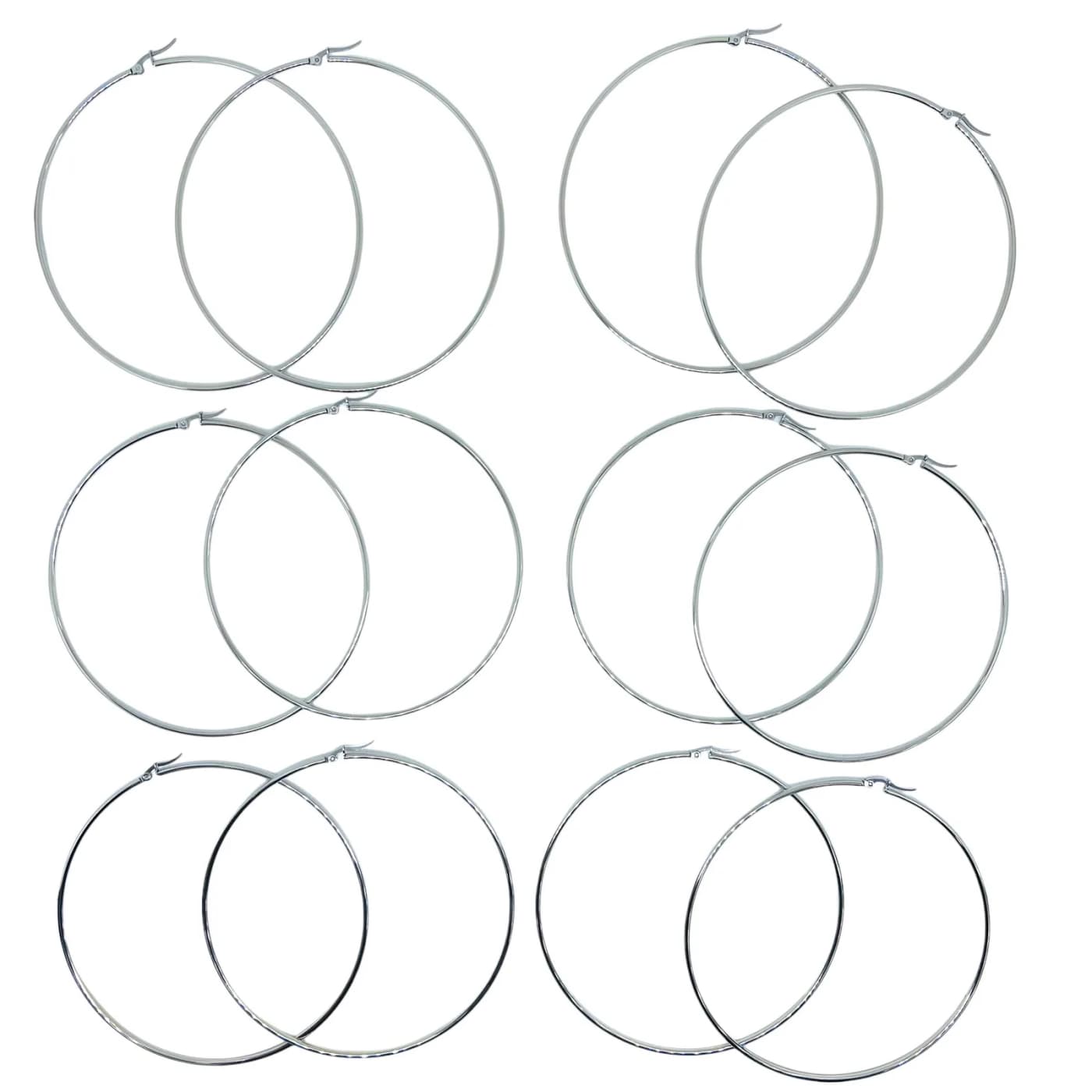 pack 6 pares de aros plateado (100mm)