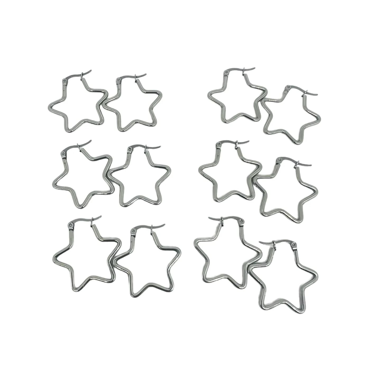 pack 6 pares de aros estrella plateado (30mm)