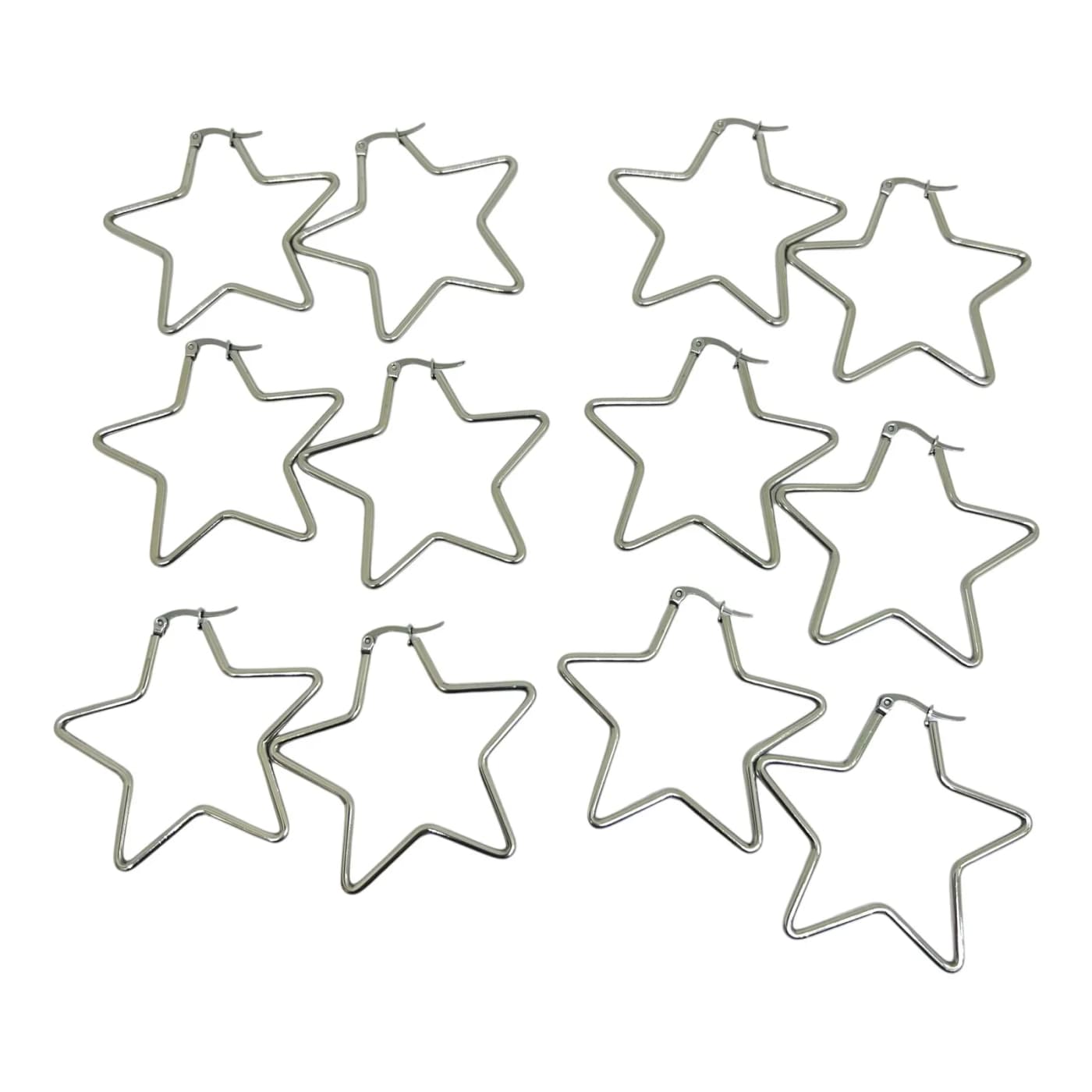 pack 6 pares de aros estrella plateado (50mm)