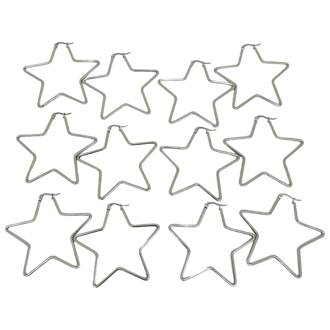 pack 6 pares de aros estrella plateado (60mm)