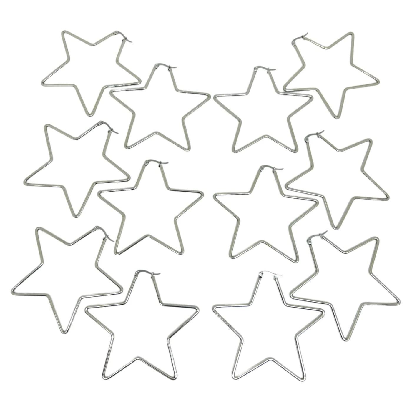 pack 6 pares de aros estrella plateado (70mm)