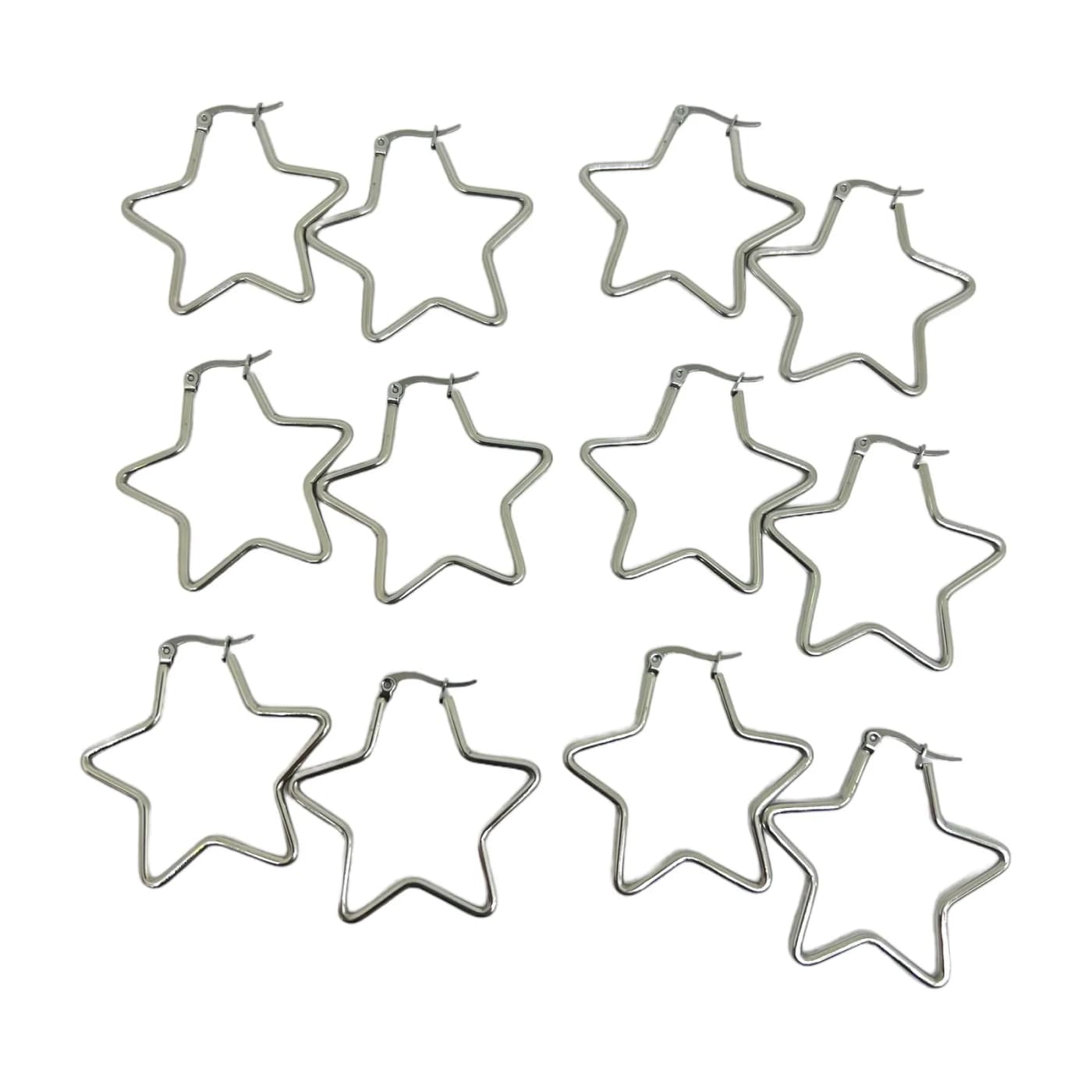 pack 6 pares de aros estrella plateado (40mm)