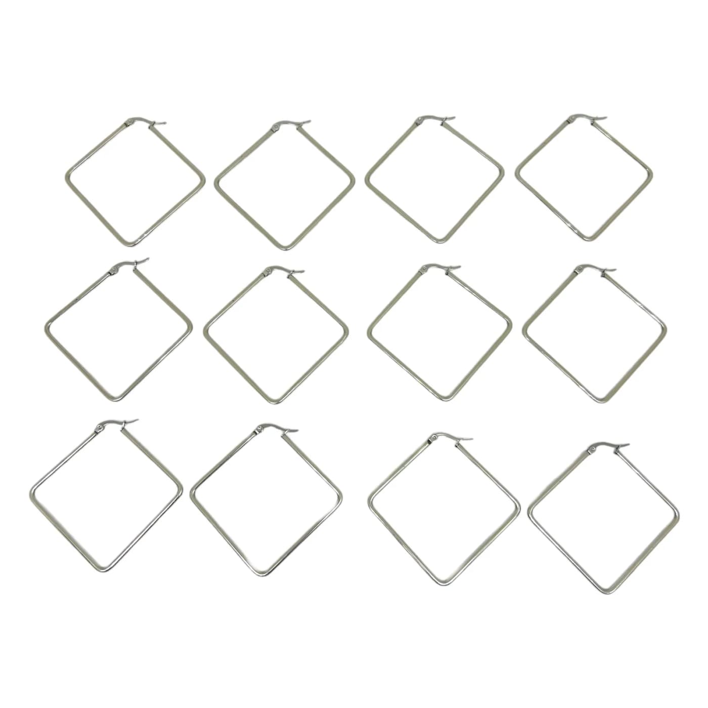 pack 6 pares de aros rombo plateado (50mm)