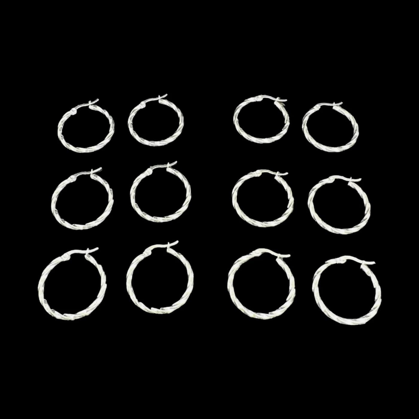 pack 6 pares de aros trenzado blanco (30mm)