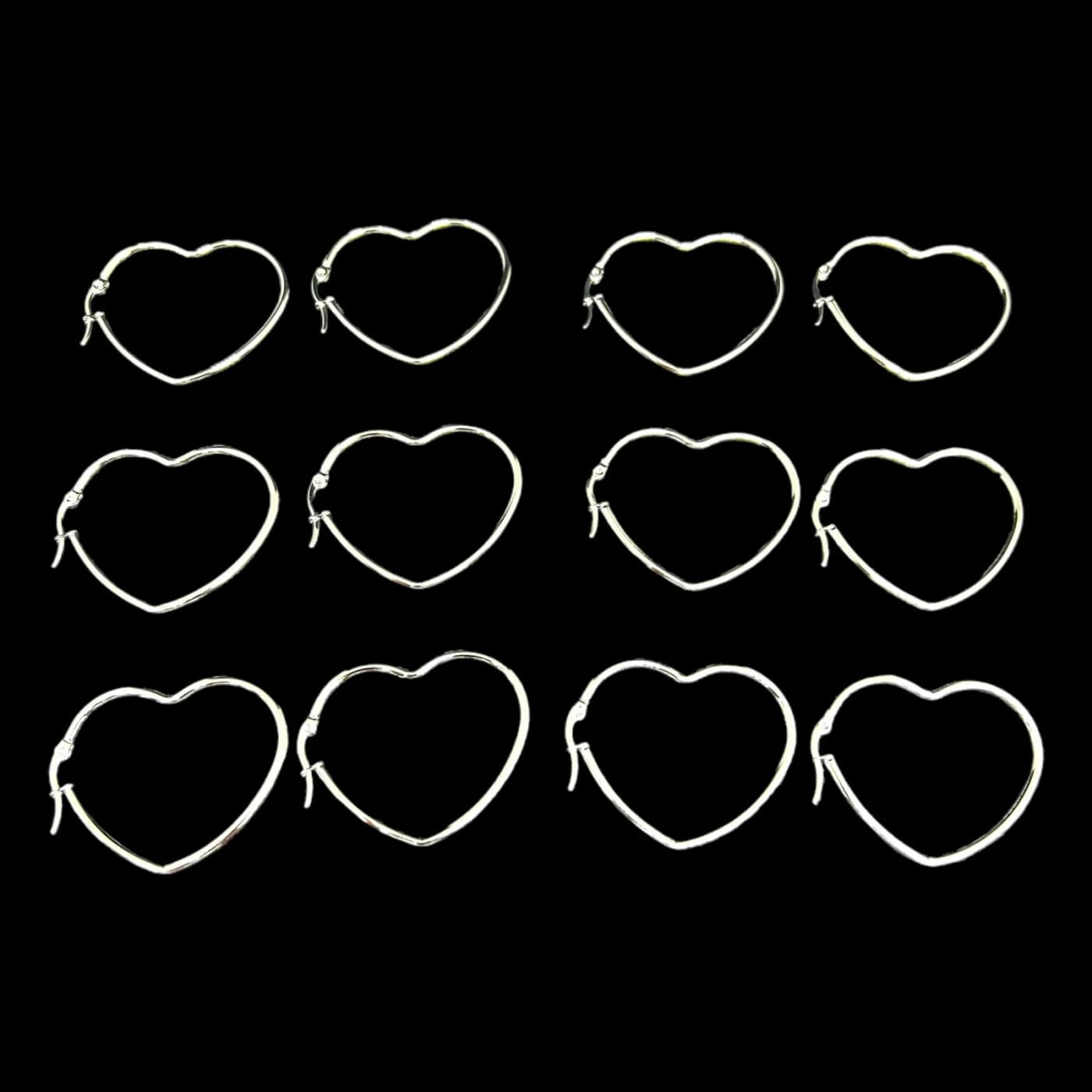 pack 6 pares de aros corazon blanco (40mm)