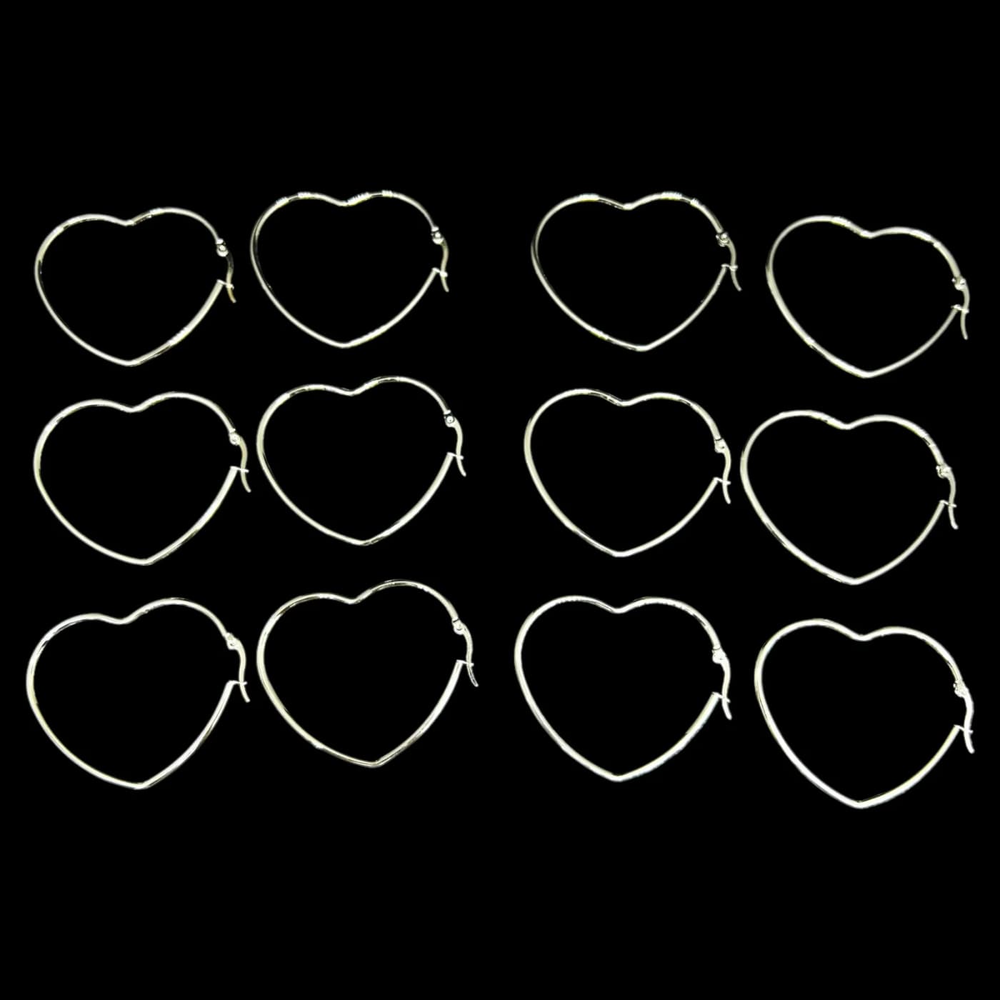 pack 6 pares de aros corazon blanco (50mm)
