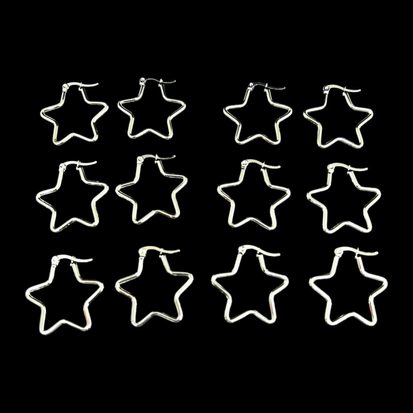 pack 6 pares de aros estrella blanco (30mm)