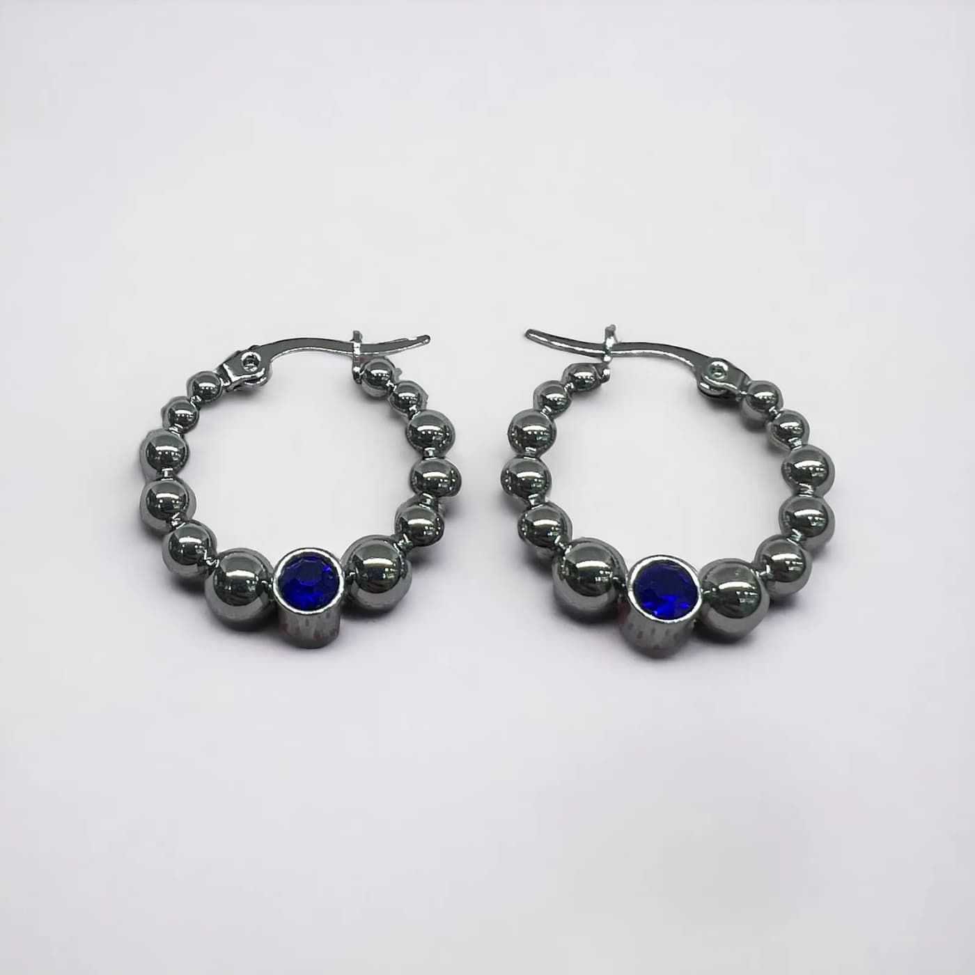 Aritos plata con joya azul (25mm)