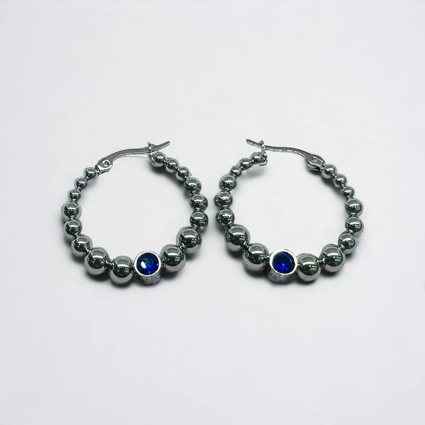 Aritos plata con joya azul (30mm)