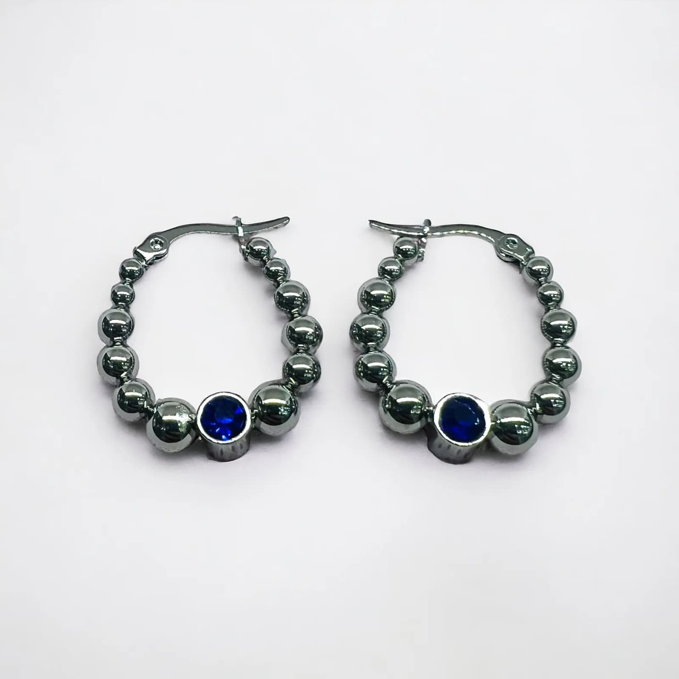 Aritos plata con joya azul (25mm)
